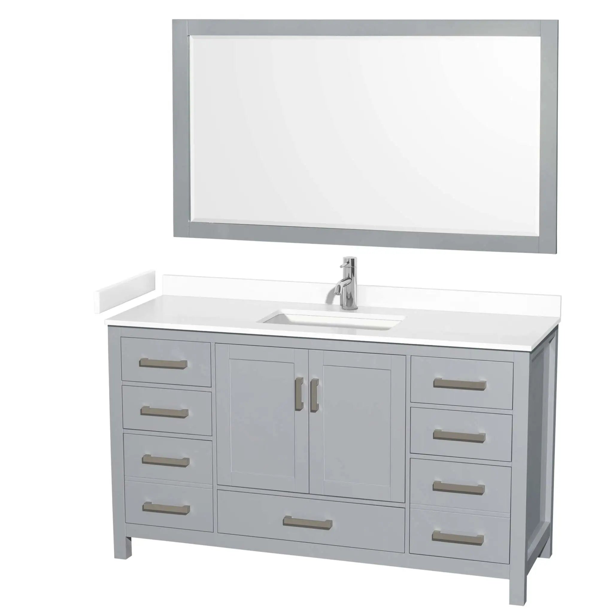 60" Sheffield Single Bathroom Vanity in Gray with Brushed Chrome Trim & 58" Mirror by Wyndham