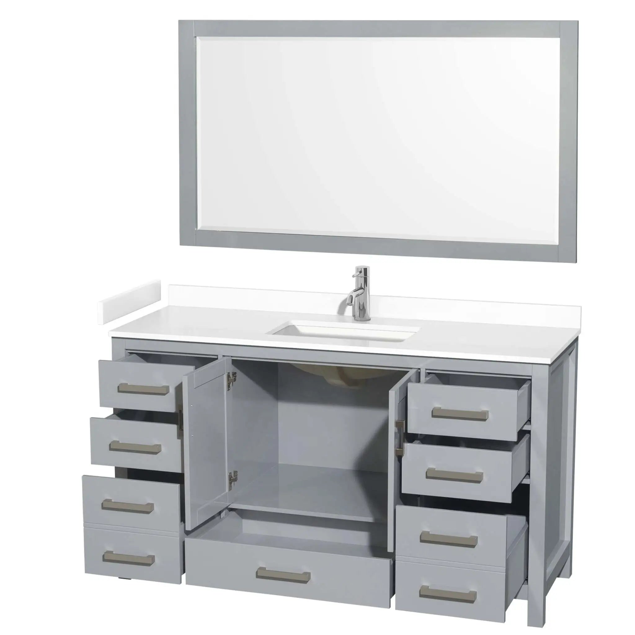 60" Sheffield Single Bathroom Vanity in Gray with Brushed Chrome Trim & 58" Mirror by Wyndham