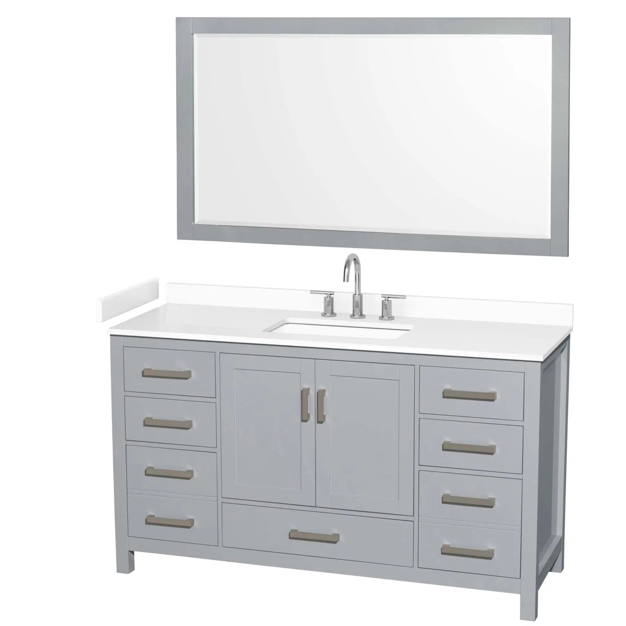 60" Sheffield Single Bathroom Vanity in Gray with Brushed Chrome Trim & 58" Mirror by Wyndham