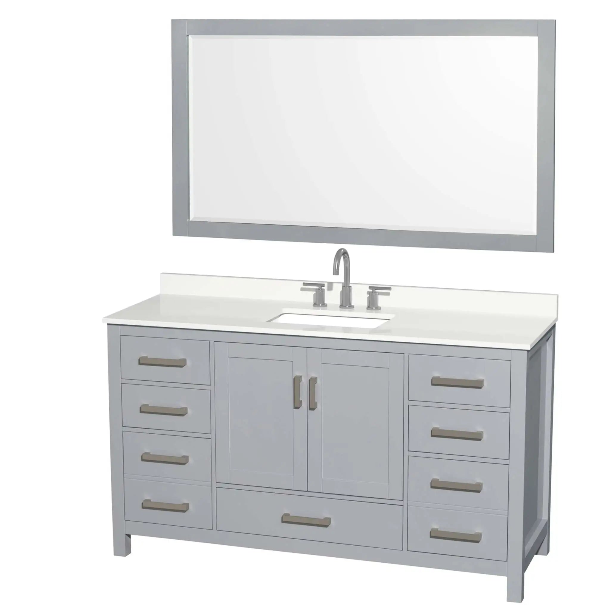 60" Sheffield Single Bathroom Vanity in Gray with Brushed Chrome Trim & 58" Mirror by Wyndham