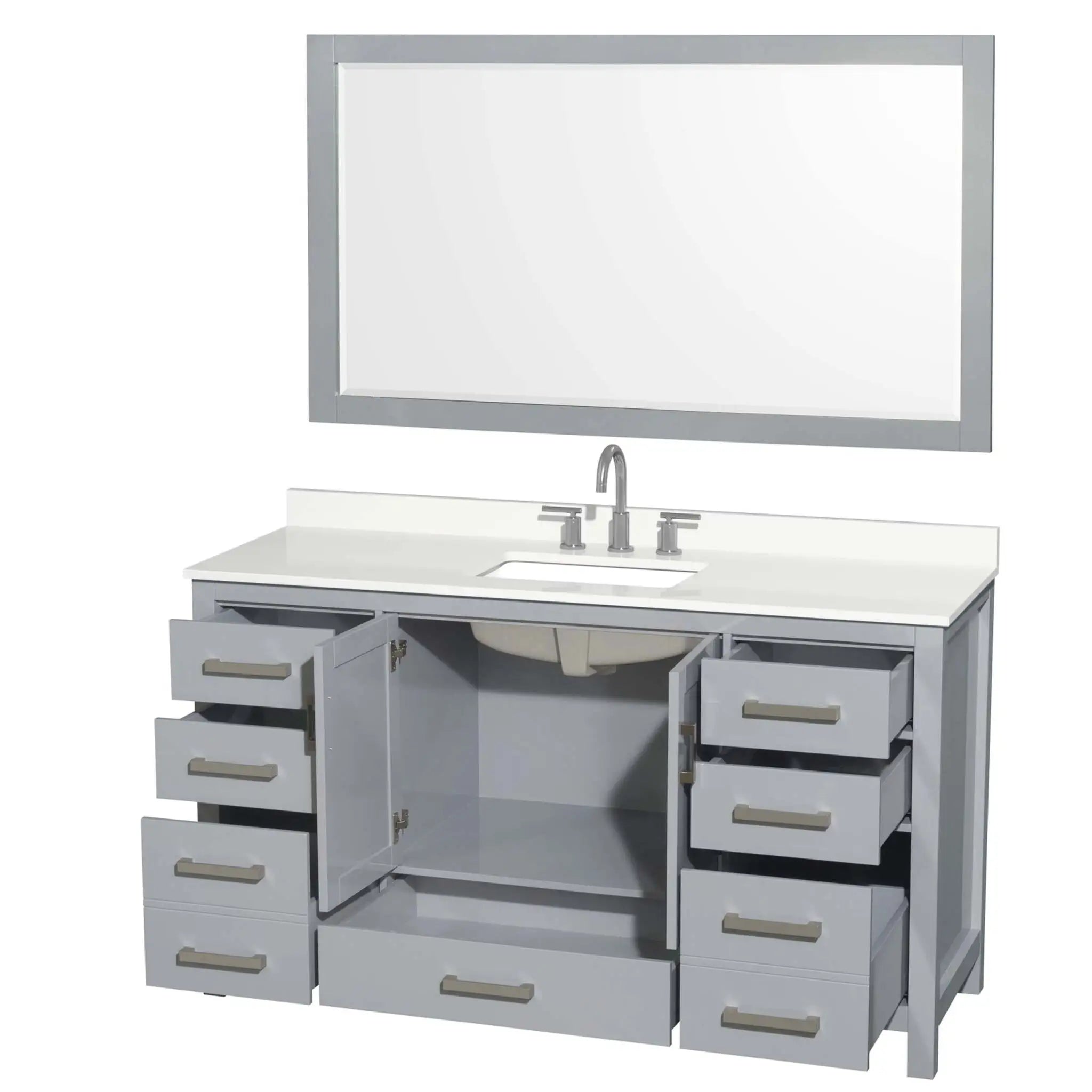 60" Sheffield Single Bathroom Vanity in Gray with Brushed Chrome Trim & 58" Mirror by Wyndham