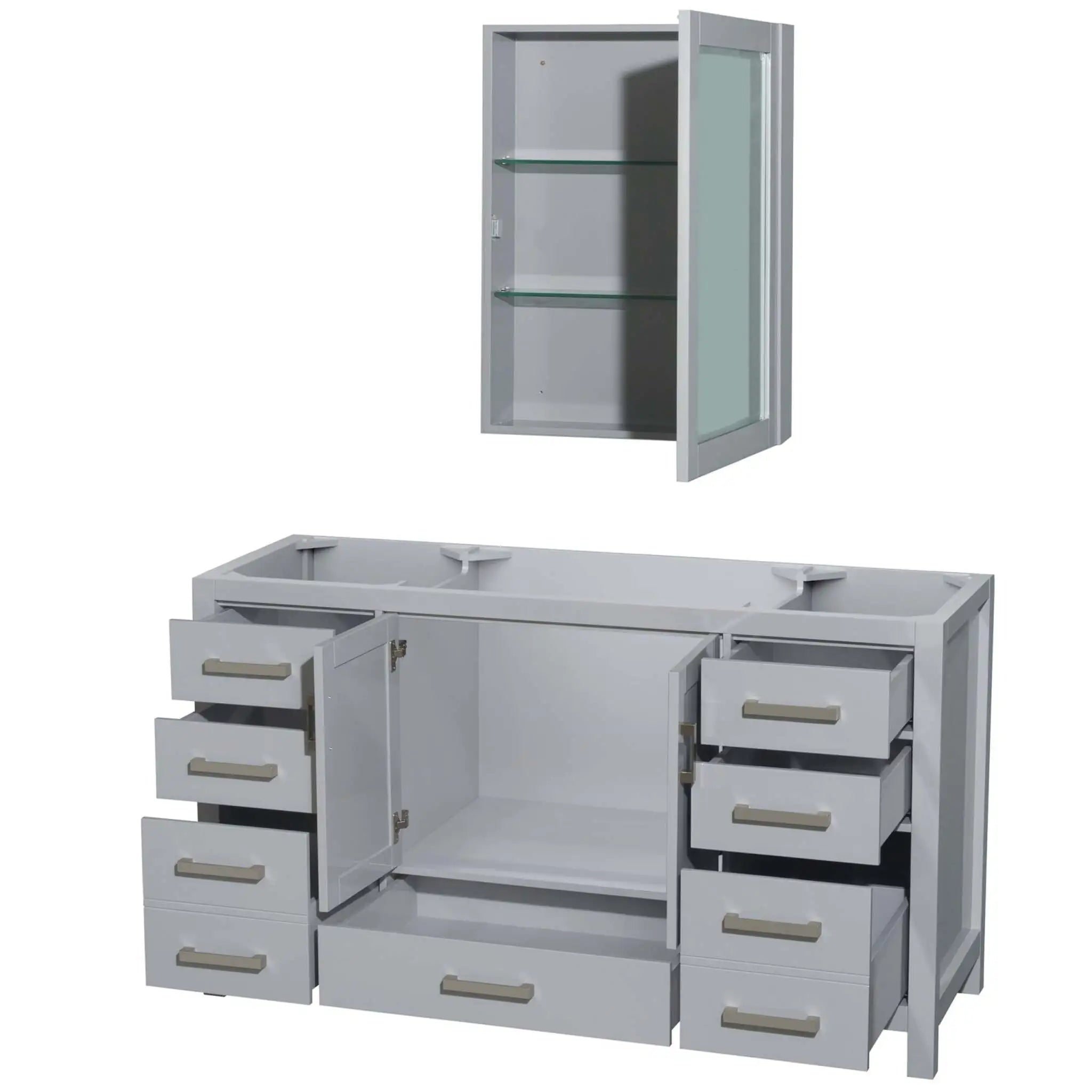 60" Sheffield Single Bathroom Vanity in Gray with Brushed Chrome Trim & Medicine Cabinet by Wyndham
