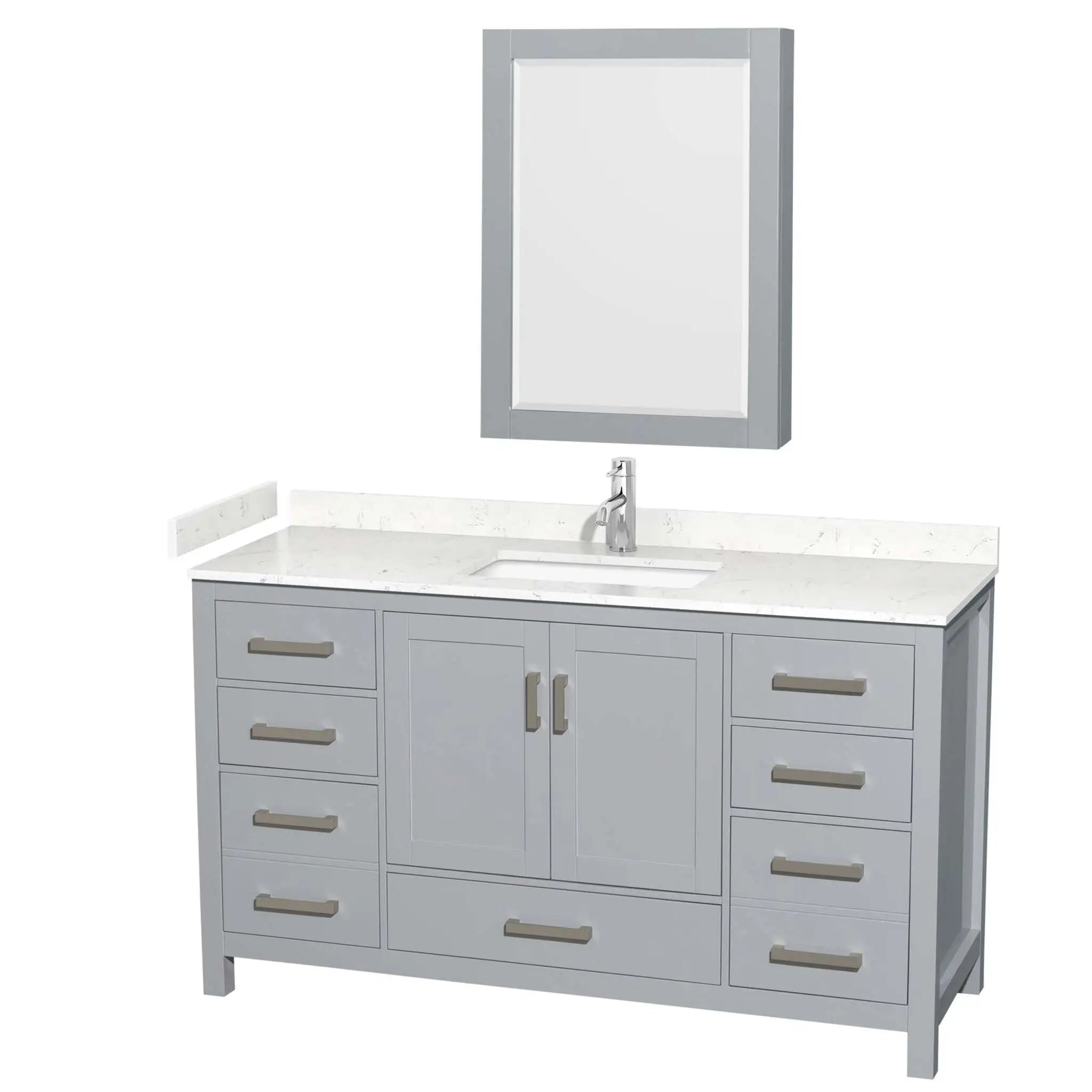 60" Sheffield Single Bathroom Vanity in Gray with Brushed Chrome Trim & Medicine Cabinet by Wyndham