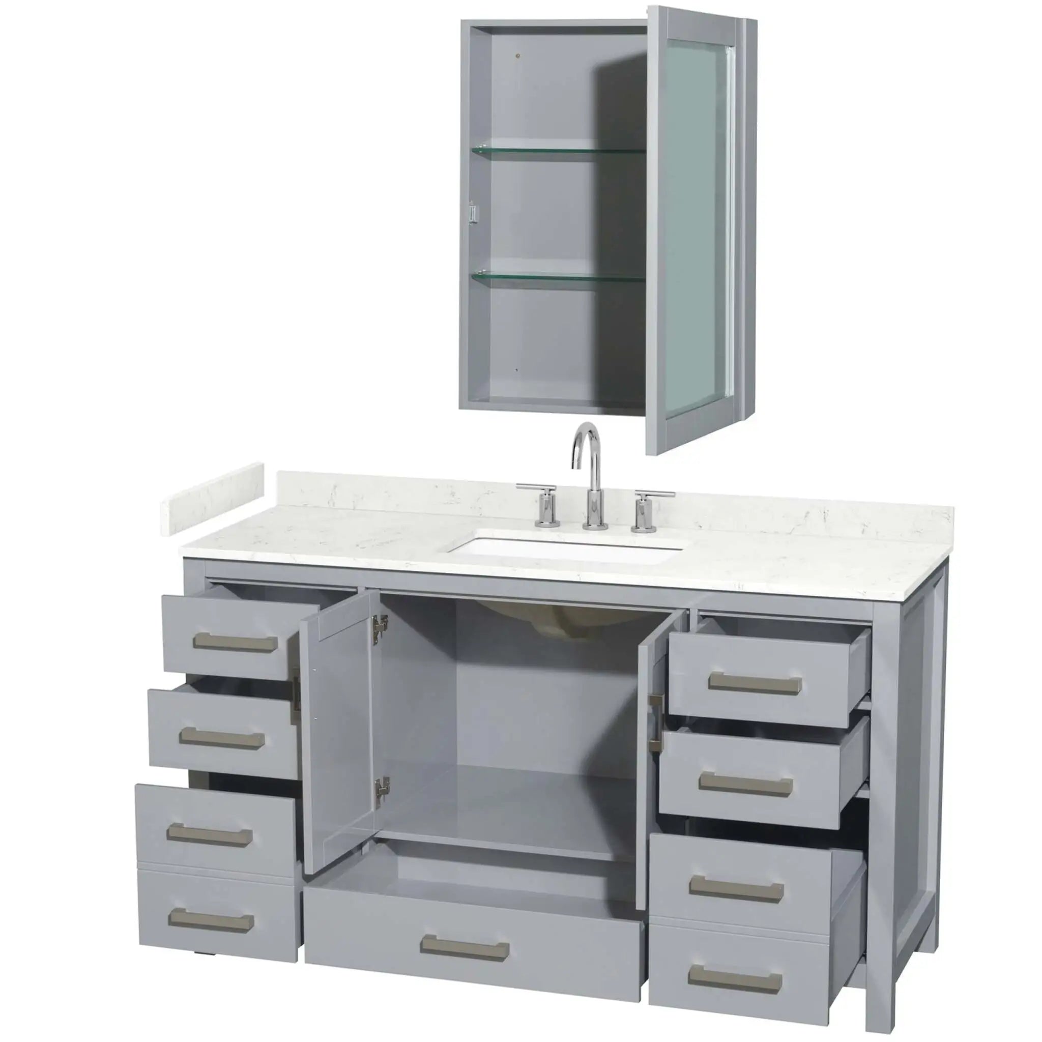 60" Sheffield Single Bathroom Vanity in Gray with Brushed Chrome Trim & Medicine Cabinet by Wyndham
