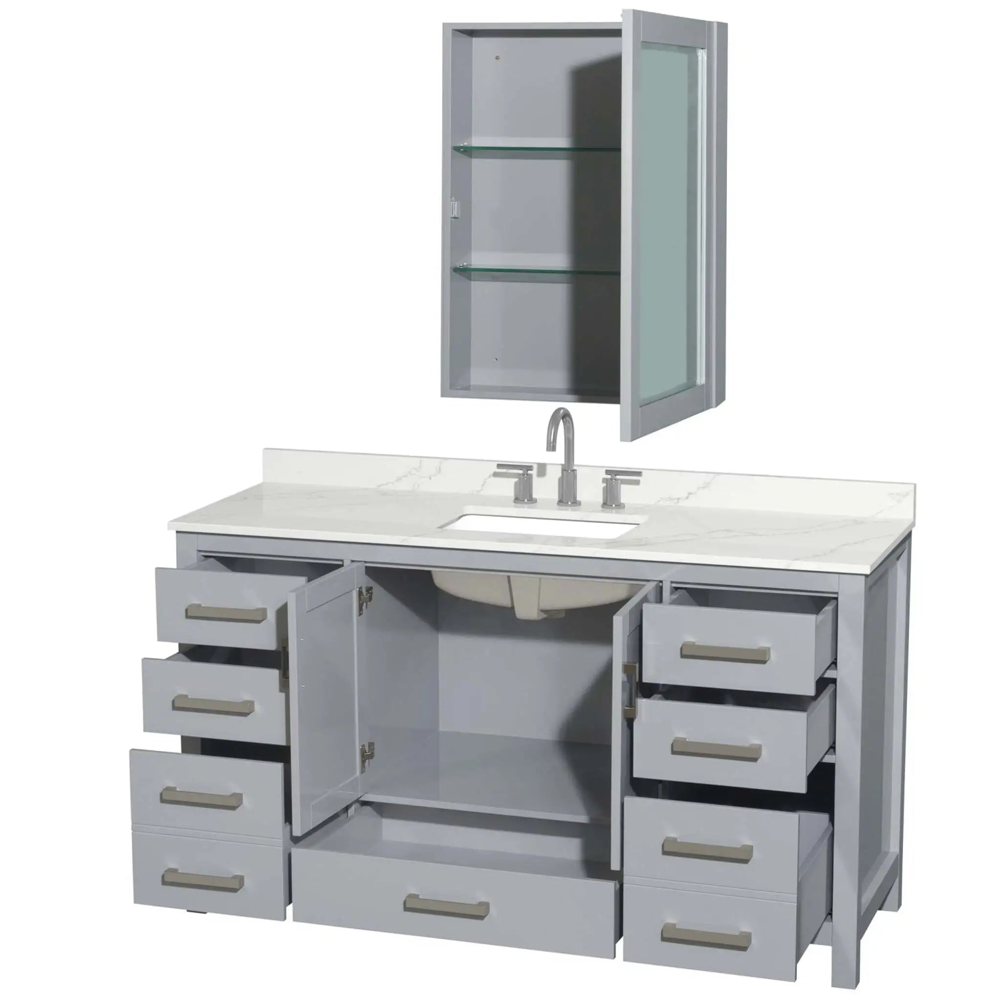 60" Sheffield Single Bathroom Vanity in Gray with Brushed Chrome Trim & Medicine Cabinet by Wyndham