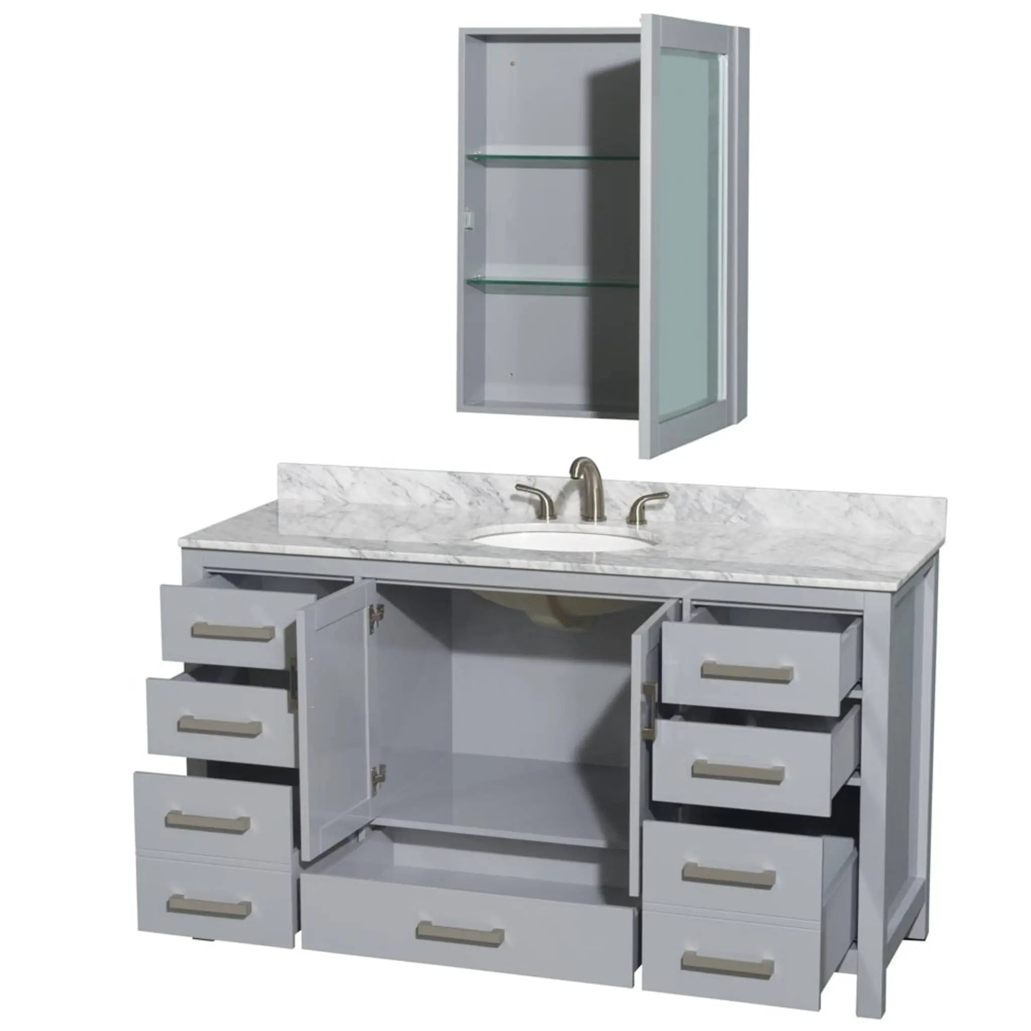 60" Sheffield Single Bathroom Vanity in Gray with Brushed Chrome Trim & Medicine Cabinet by Wyndham