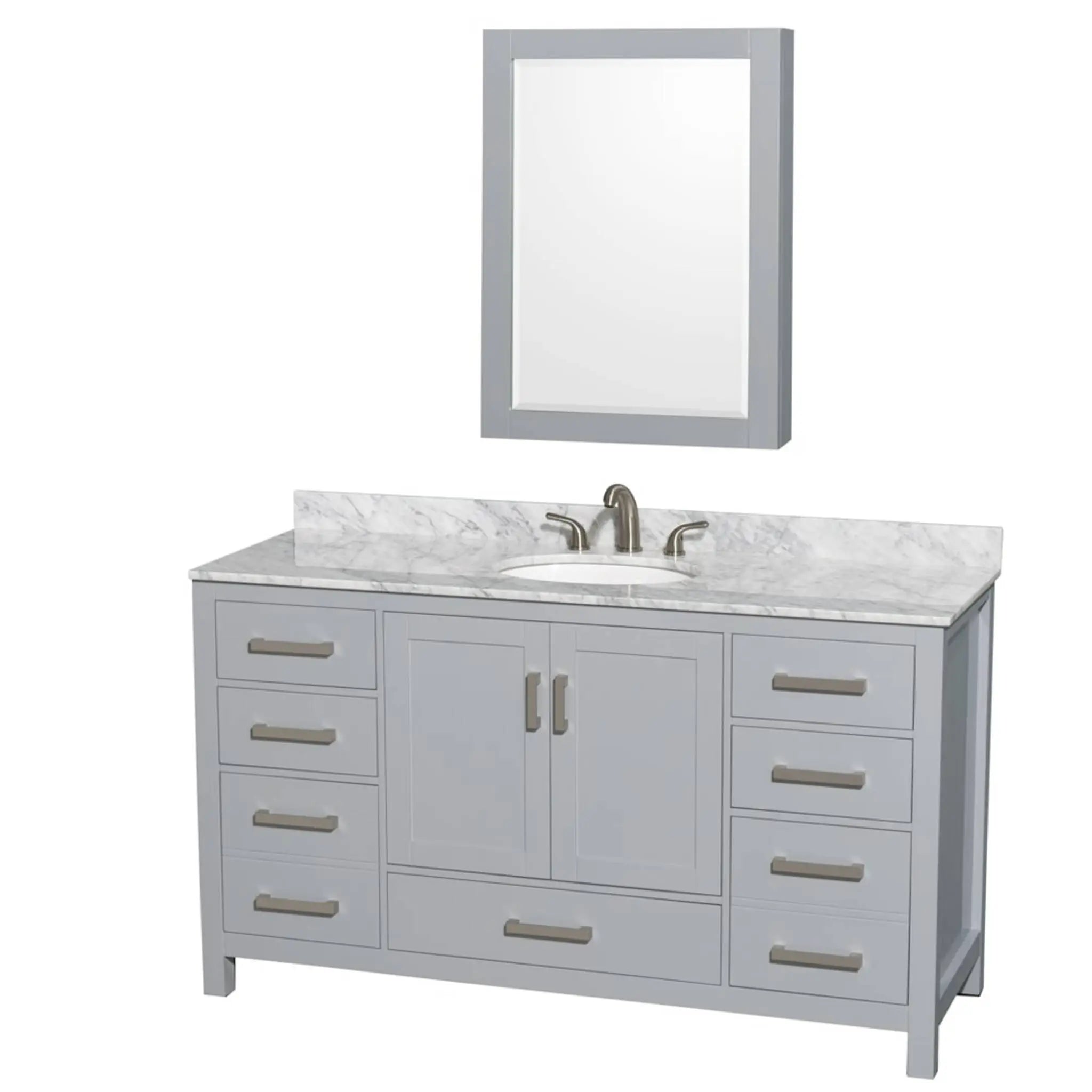 60" Sheffield Single Bathroom Vanity in Gray with Brushed Chrome Trim & Medicine Cabinet by Wyndham