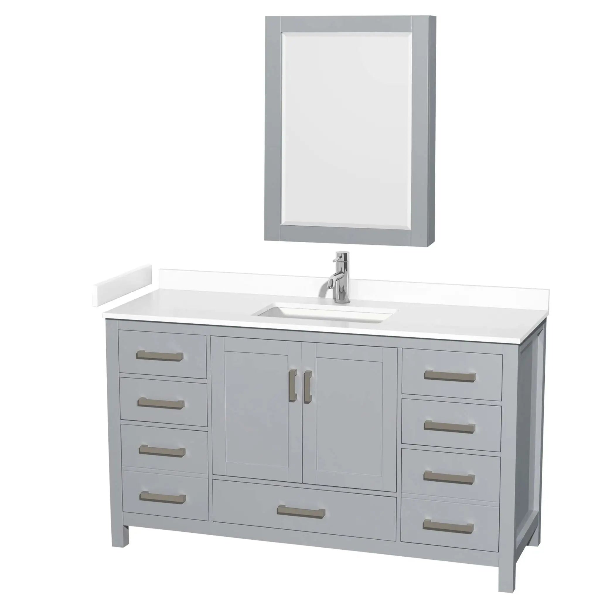 60" Sheffield Single Bathroom Vanity in Gray with Brushed Chrome Trim & Medicine Cabinet by Wyndham