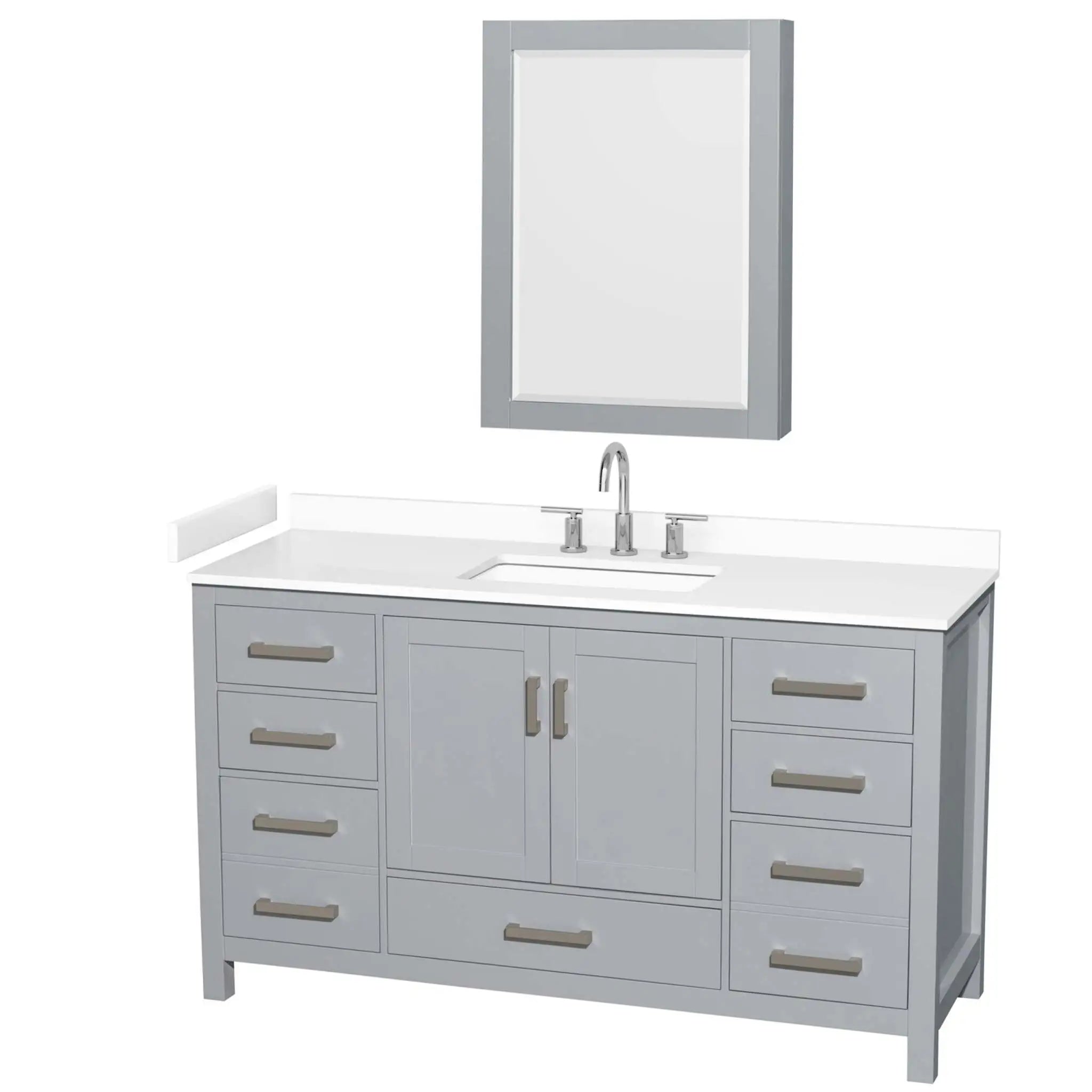 60" Sheffield Single Bathroom Vanity in Gray with Brushed Chrome Trim & Medicine Cabinet by Wyndham