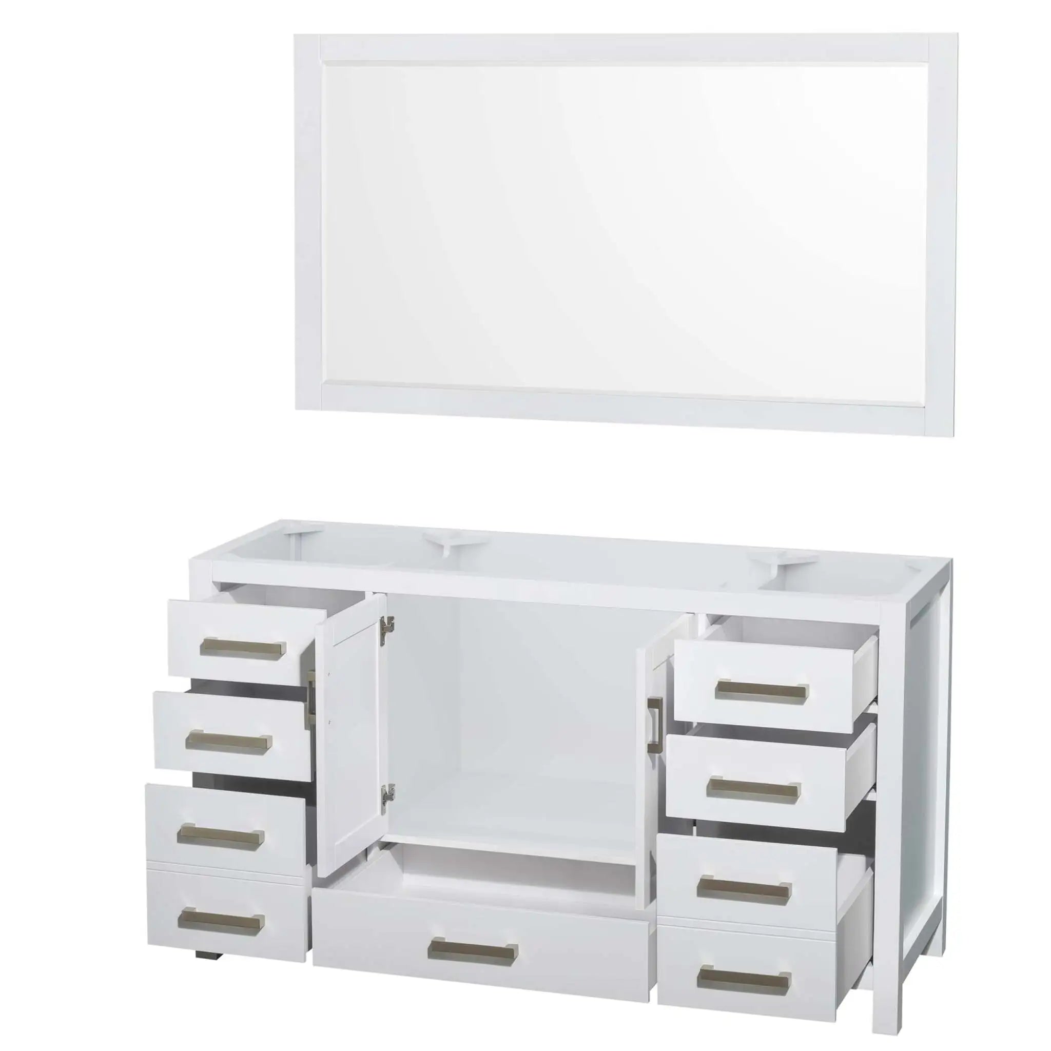 60" Sheffield Single Bathroom Vanity in White with Brushed Chrome Trim & 58" Mirror by Wyndham