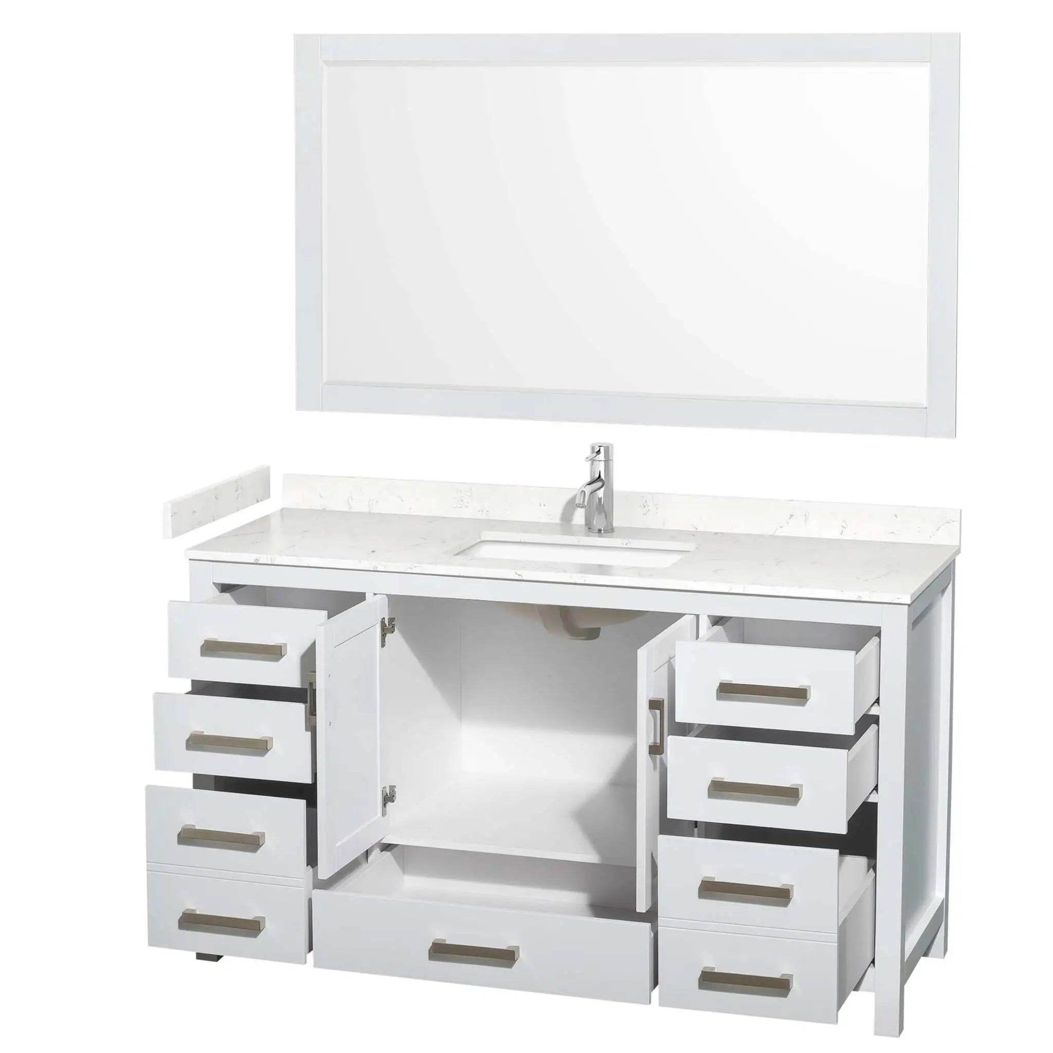 60" Sheffield Single Bathroom Vanity in White with Brushed Chrome Trim & 58" Mirror by Wyndham
