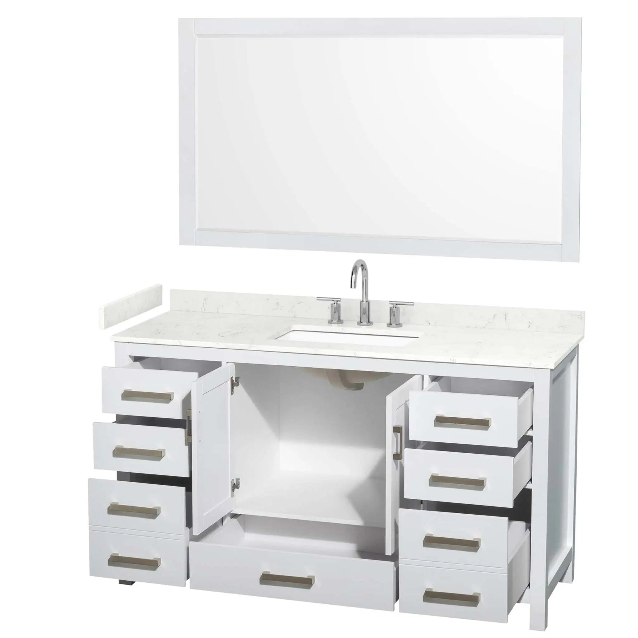60" Sheffield Single Bathroom Vanity in White with Brushed Chrome Trim & 58" Mirror by Wyndham
