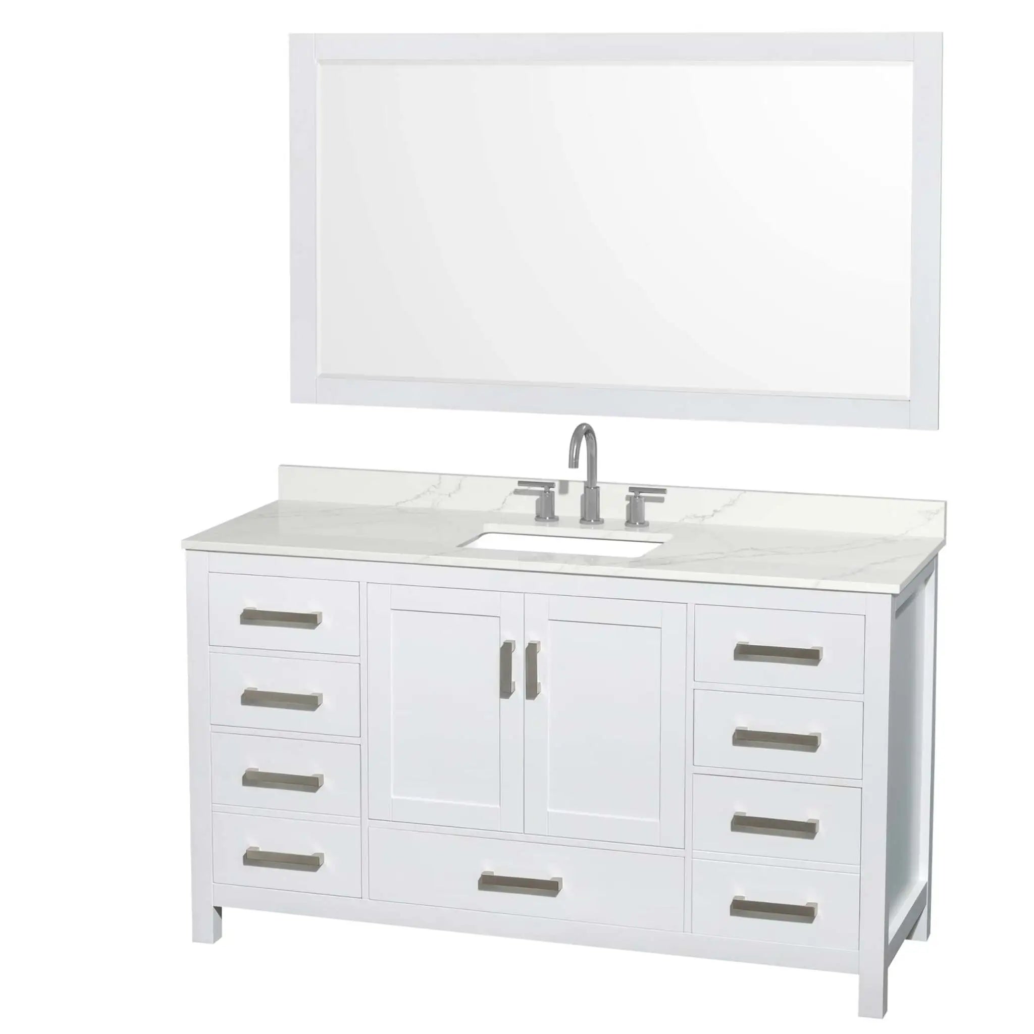 60" Sheffield Single Bathroom Vanity in White with Brushed Chrome Trim & 58" Mirror by Wyndham