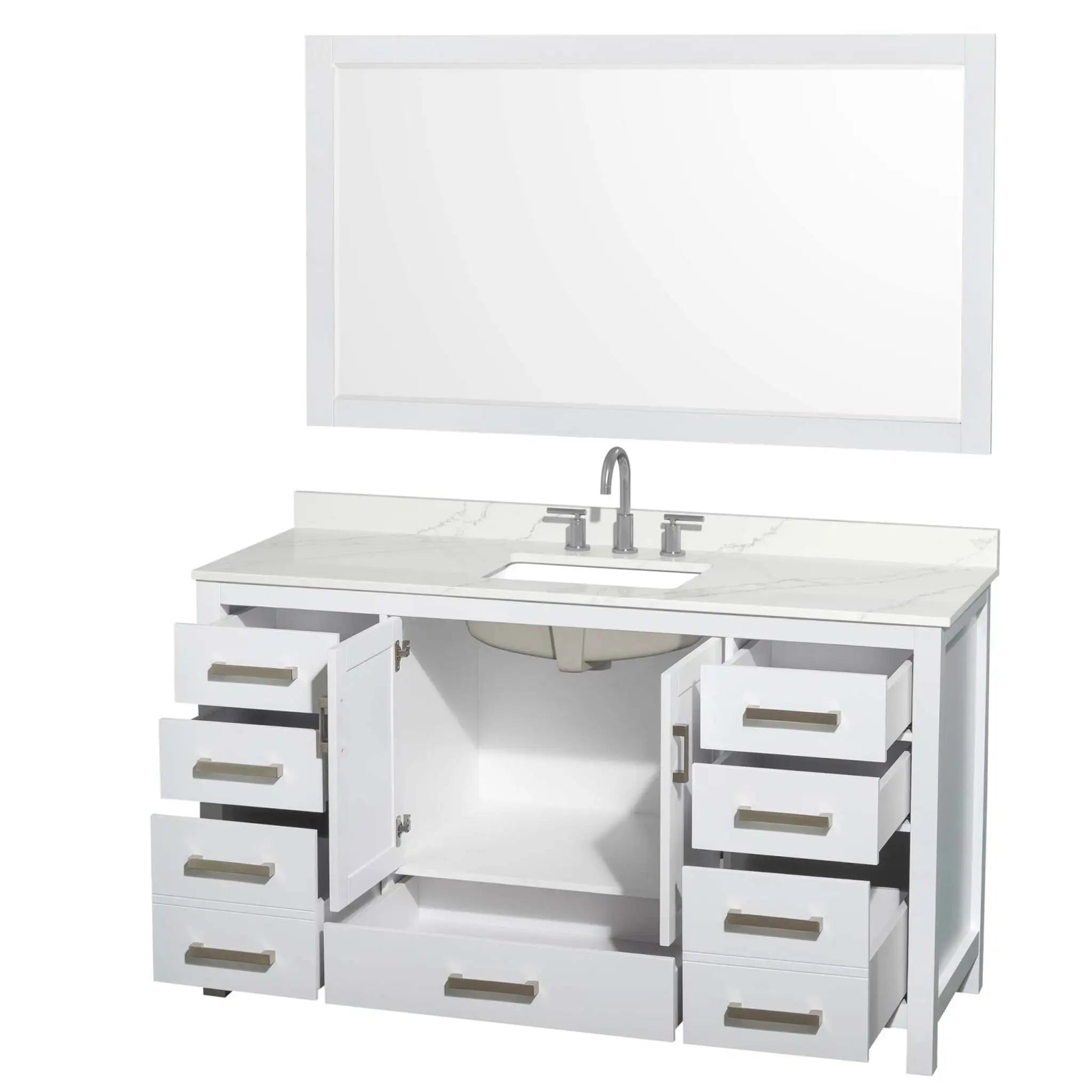60" Sheffield Single Bathroom Vanity in White with Brushed Chrome Trim & 58" Mirror by Wyndham
