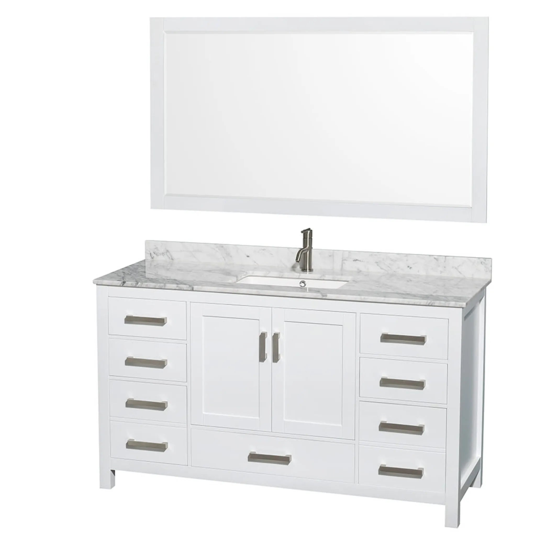 60" Sheffield Single Bathroom Vanity in White with Brushed Chrome Trim & 58" Mirror by Wyndham