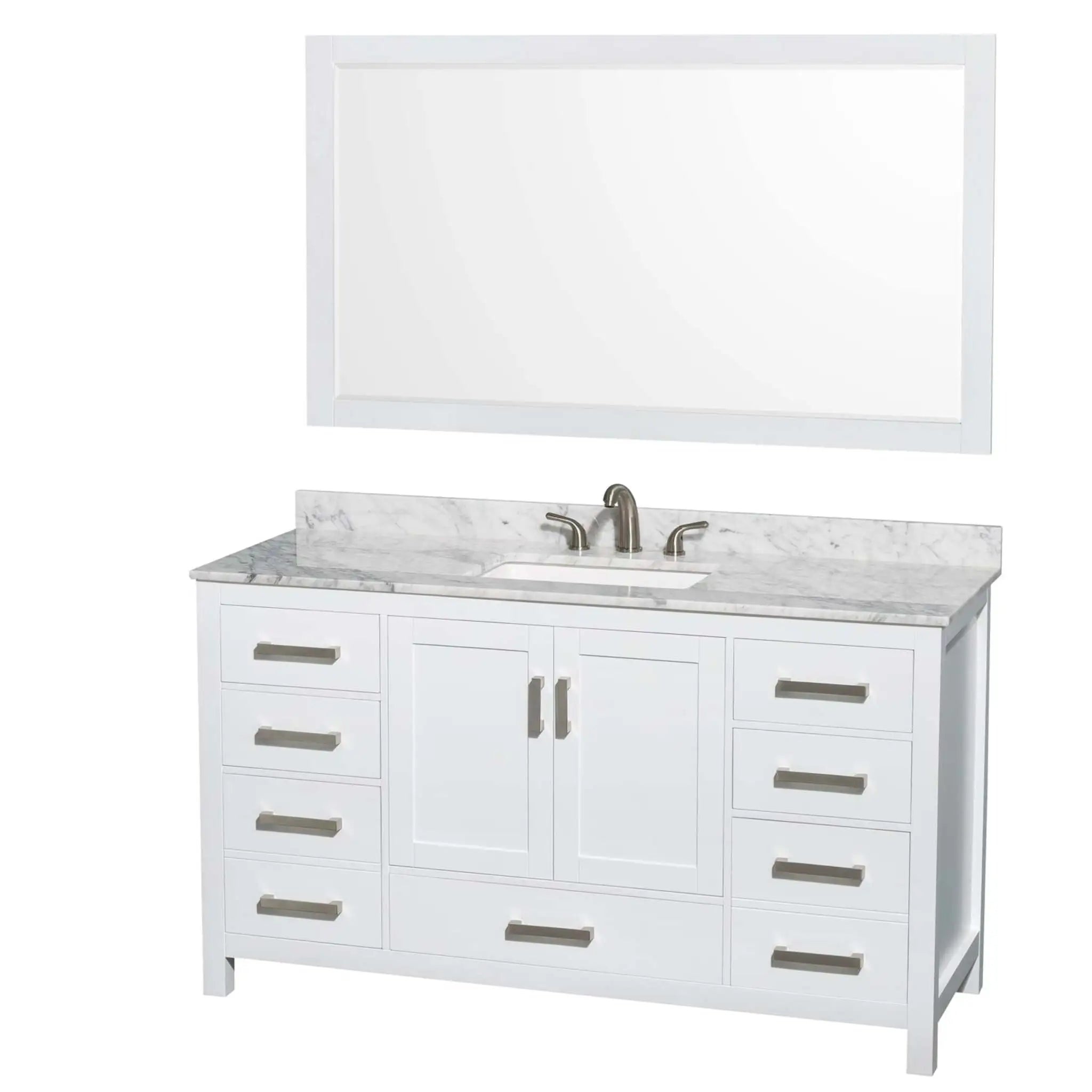 60" Sheffield Single Bathroom Vanity in White with Brushed Chrome Trim & 58" Mirror by Wyndham