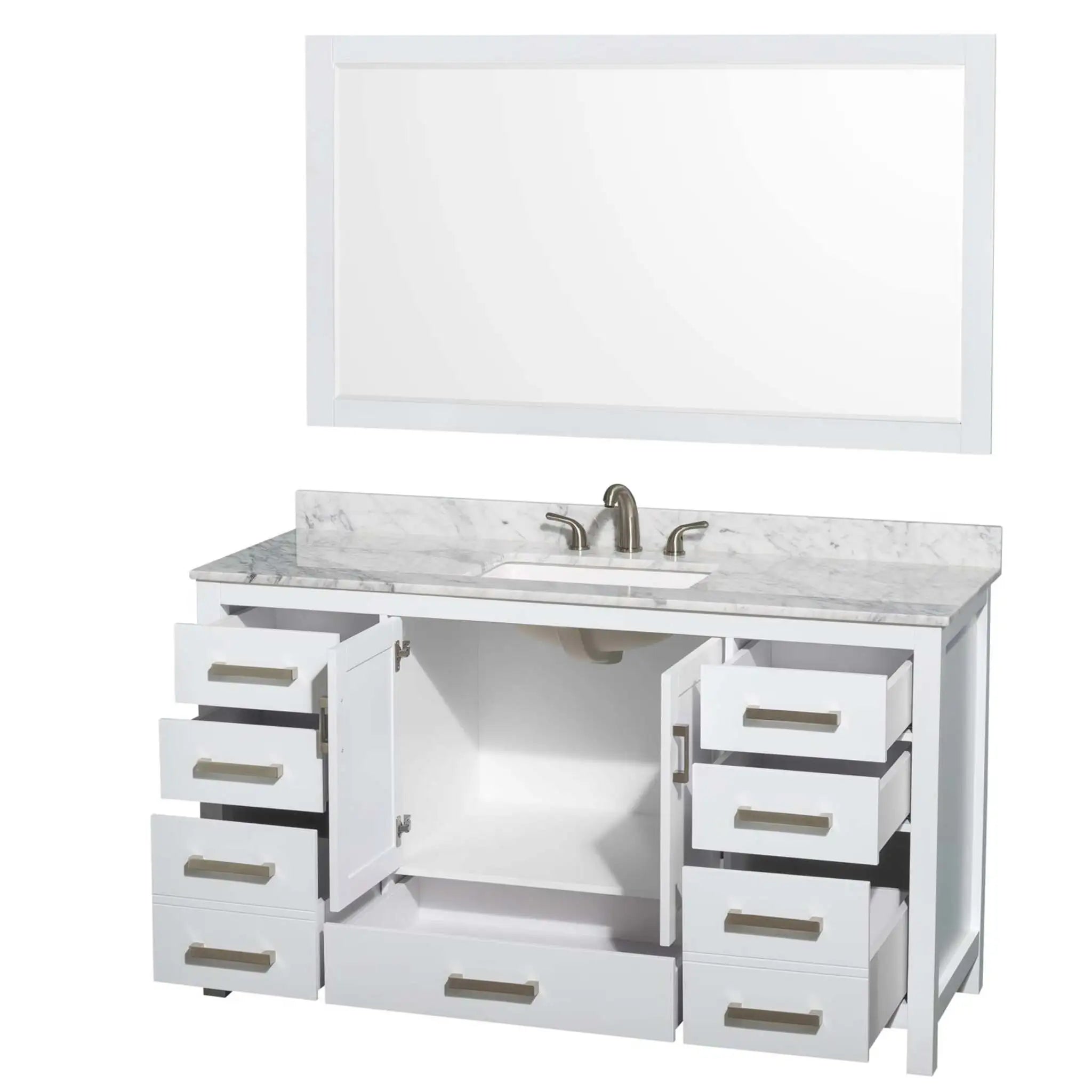 60" Sheffield Single Bathroom Vanity in White with Brushed Chrome Trim & 58" Mirror by Wyndham