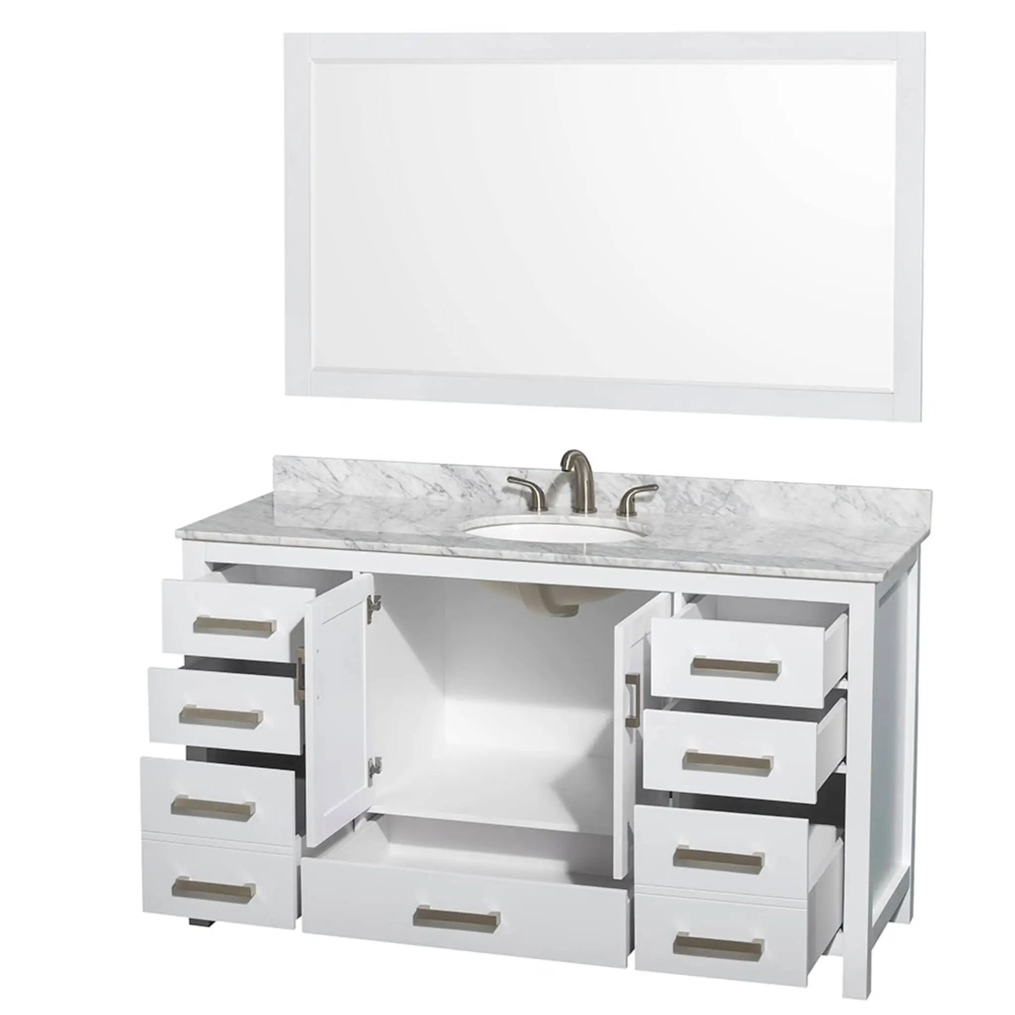 60" Sheffield Single Bathroom Vanity in White with Brushed Chrome Trim & 58" Mirror by Wyndham
