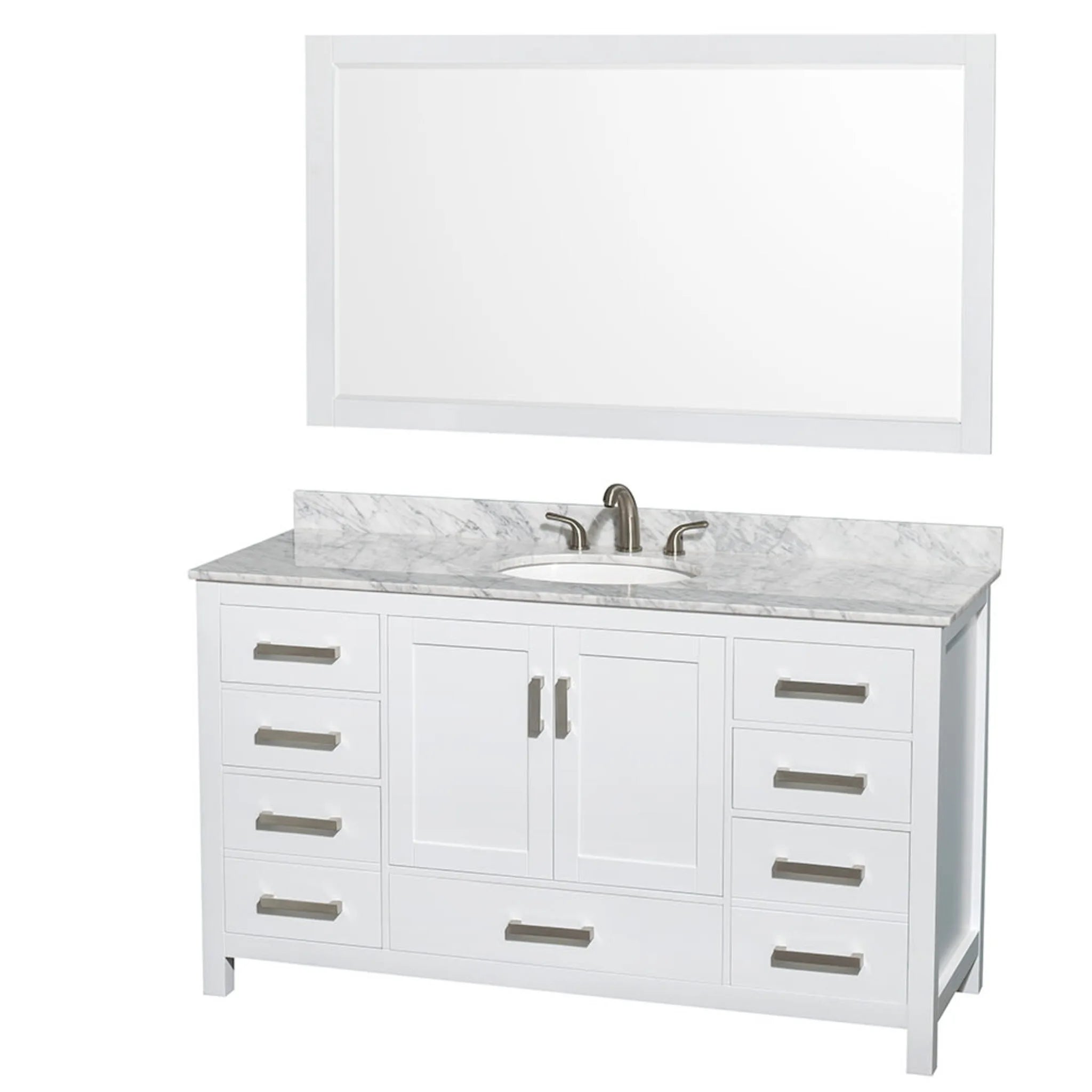 60" Sheffield Single Bathroom Vanity in White with Brushed Chrome Trim & 58" Mirror by Wyndham