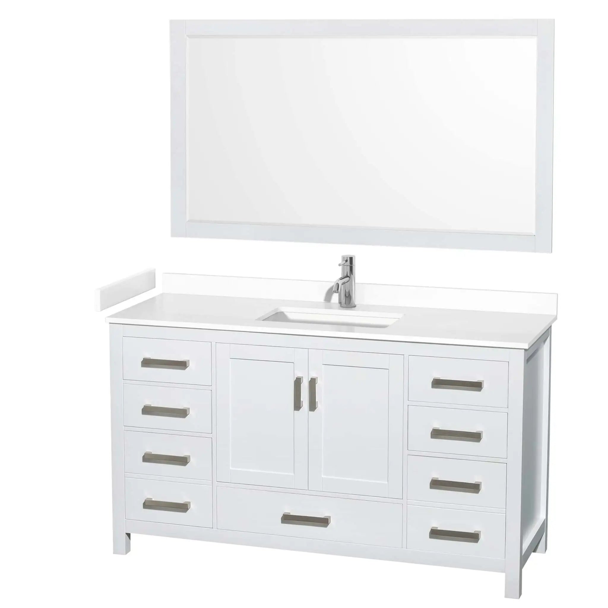 60" Sheffield Single Bathroom Vanity in White with Brushed Chrome Trim & 58" Mirror by Wyndham