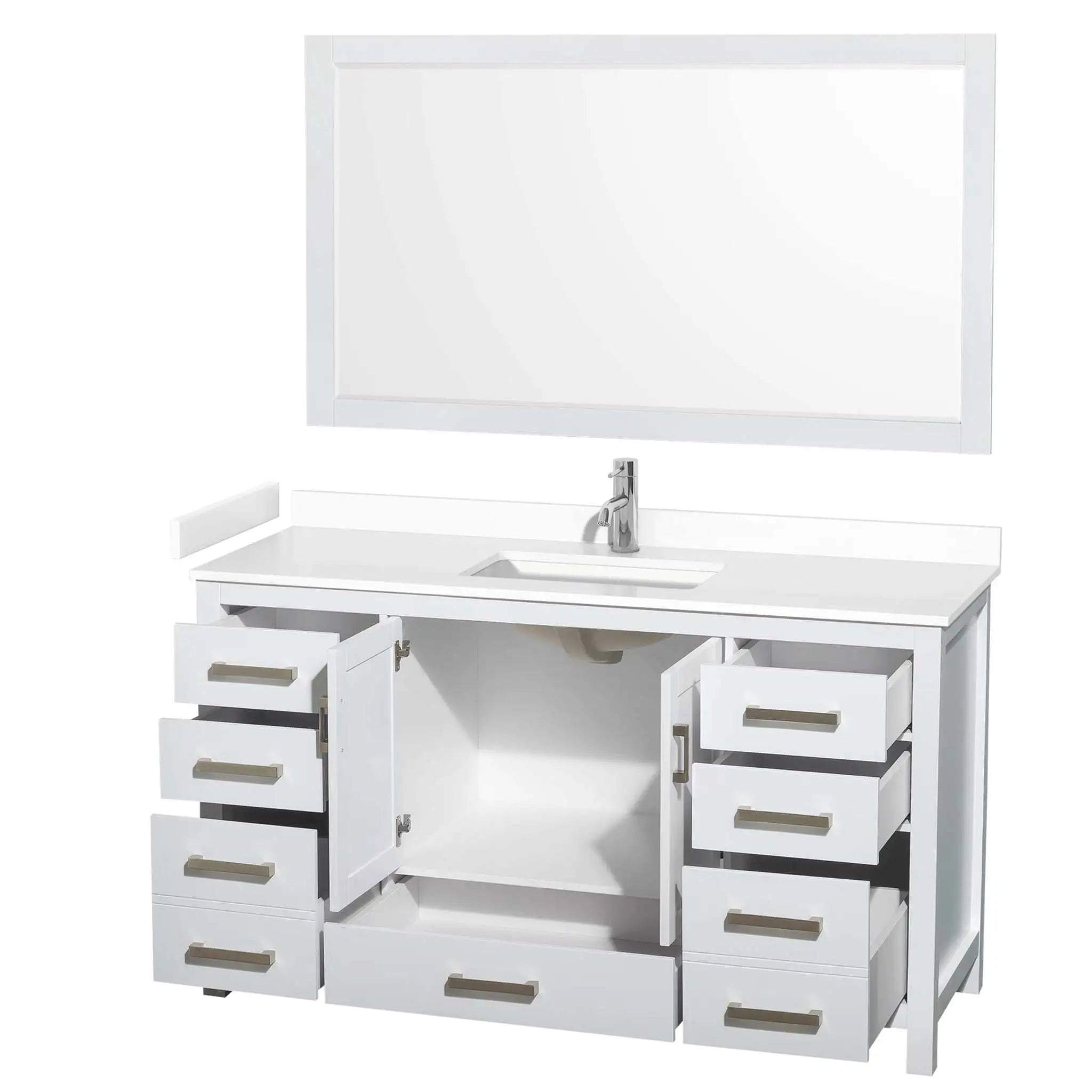 60" Sheffield Single Bathroom Vanity in White with Brushed Chrome Trim & 58" Mirror by Wyndham