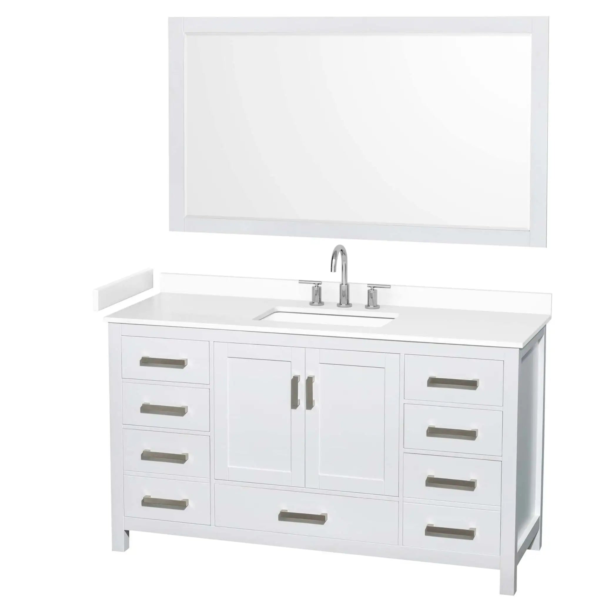 60" Sheffield Single Bathroom Vanity in White with Brushed Chrome Trim & 58" Mirror by Wyndham