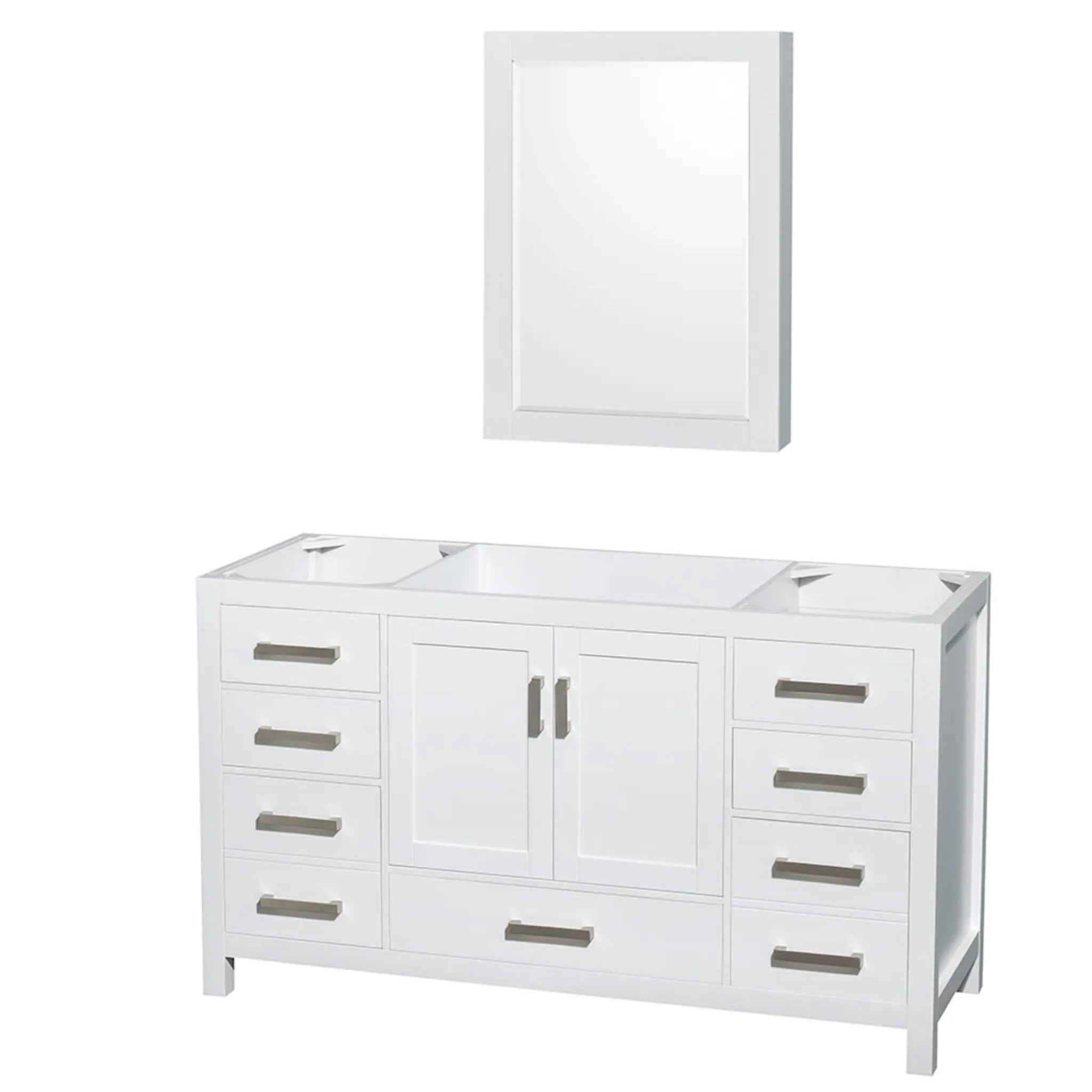 60" Sheffield Single Bathroom Vanity in White with Brushed Chrome Trim & Medicine Cabinet by Wyndham