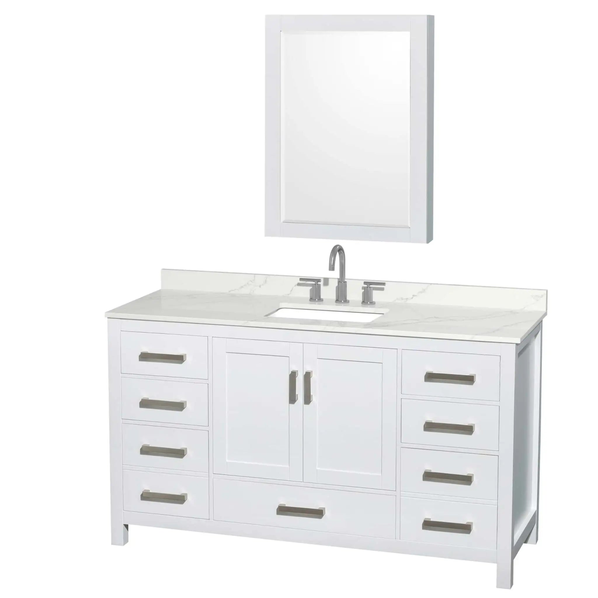 60" Sheffield Single Bathroom Vanity in White with Brushed Chrome Trim & Medicine Cabinet by Wyndham