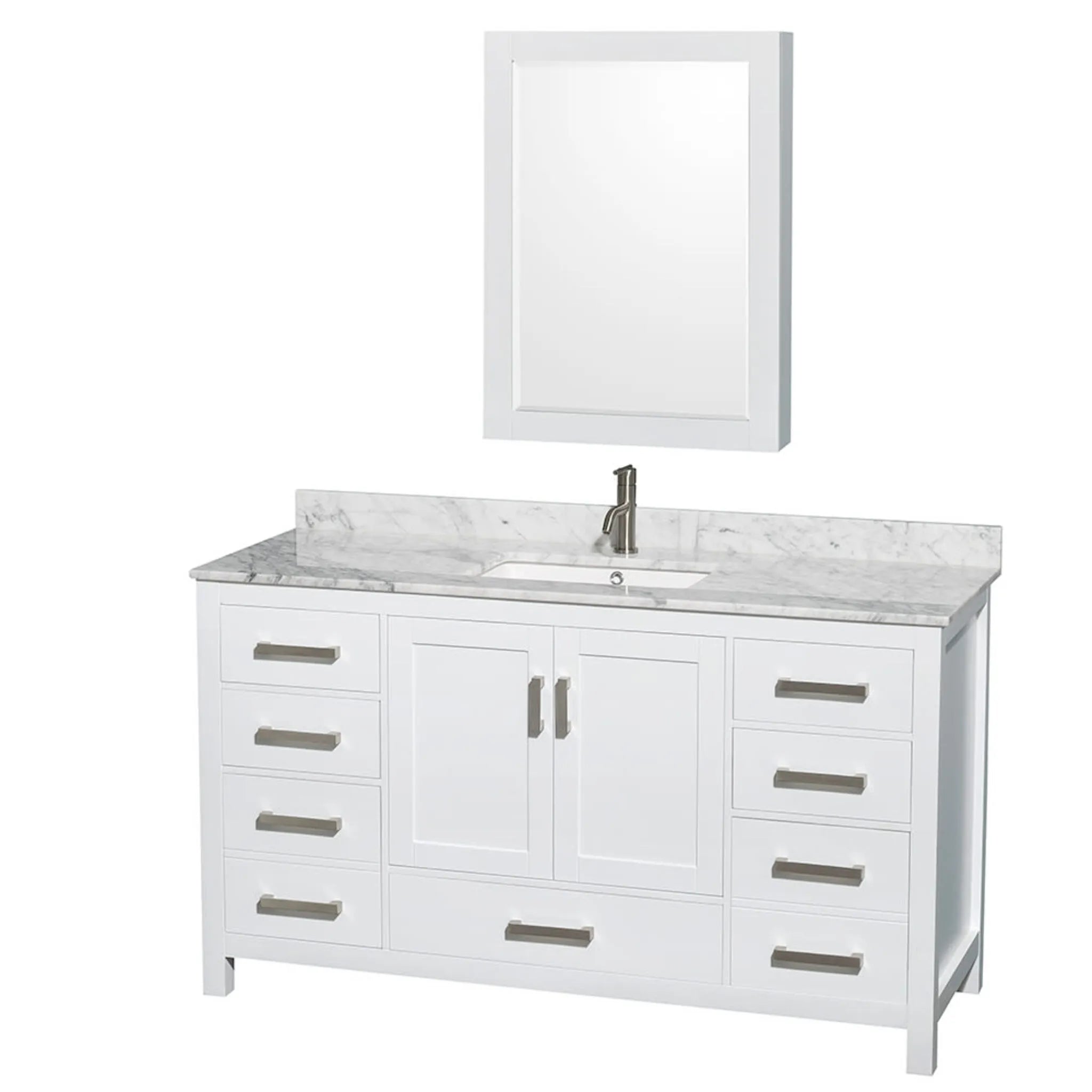 60" Sheffield Single Bathroom Vanity in White with Brushed Chrome Trim & Medicine Cabinet by Wyndham