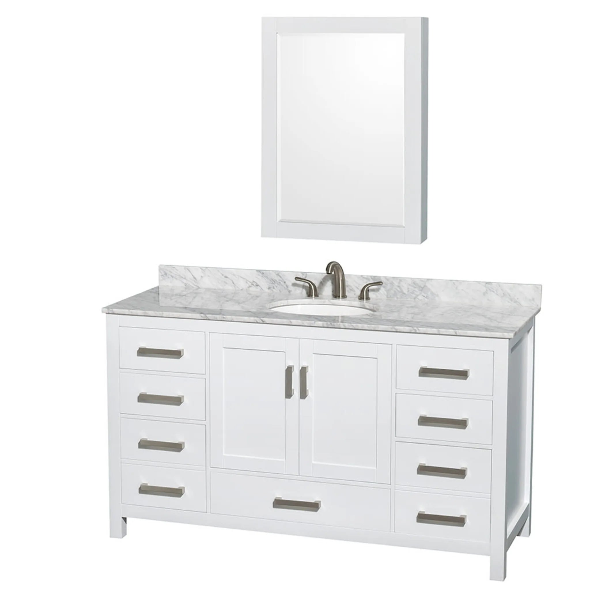60" Sheffield Single Bathroom Vanity in White with Brushed Chrome Trim & Medicine Cabinet by Wyndham