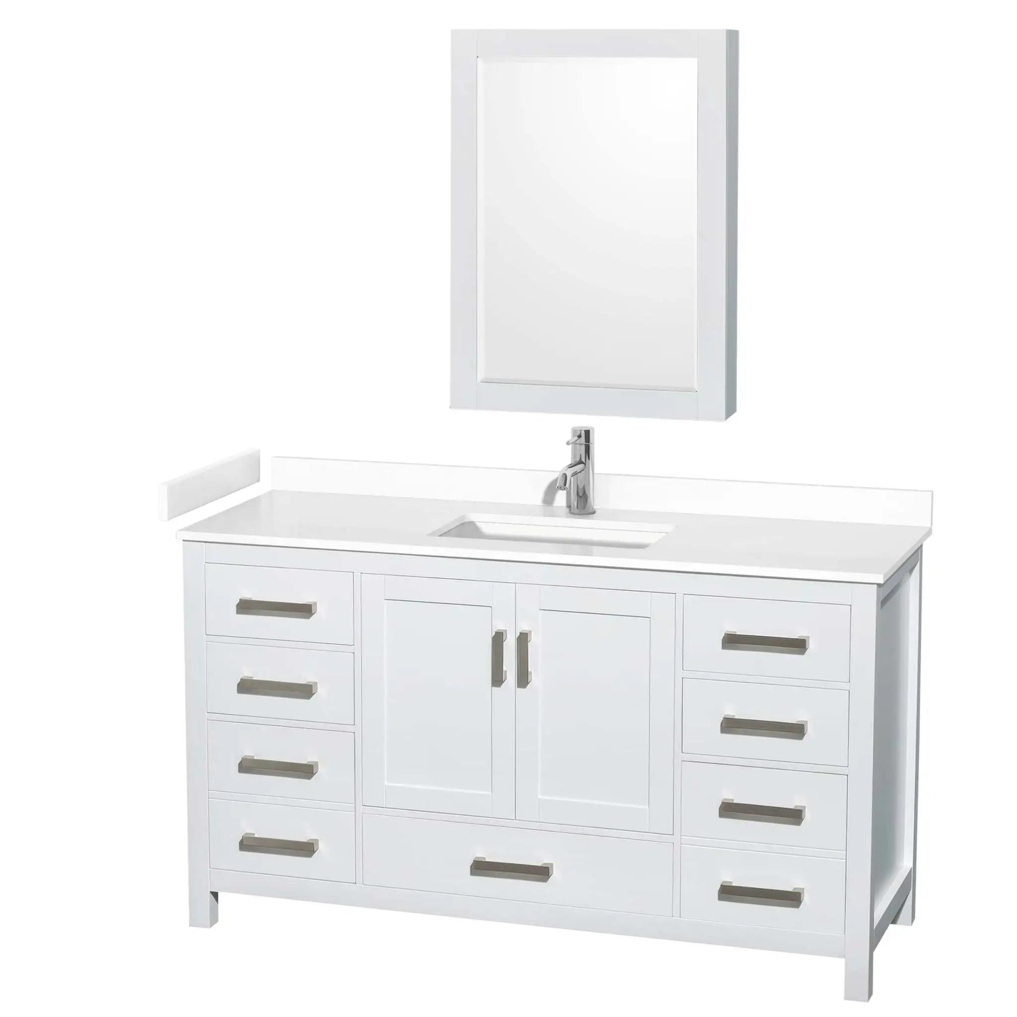 60" Sheffield Single Bathroom Vanity in White with Brushed Chrome Trim & Medicine Cabinet by Wyndham