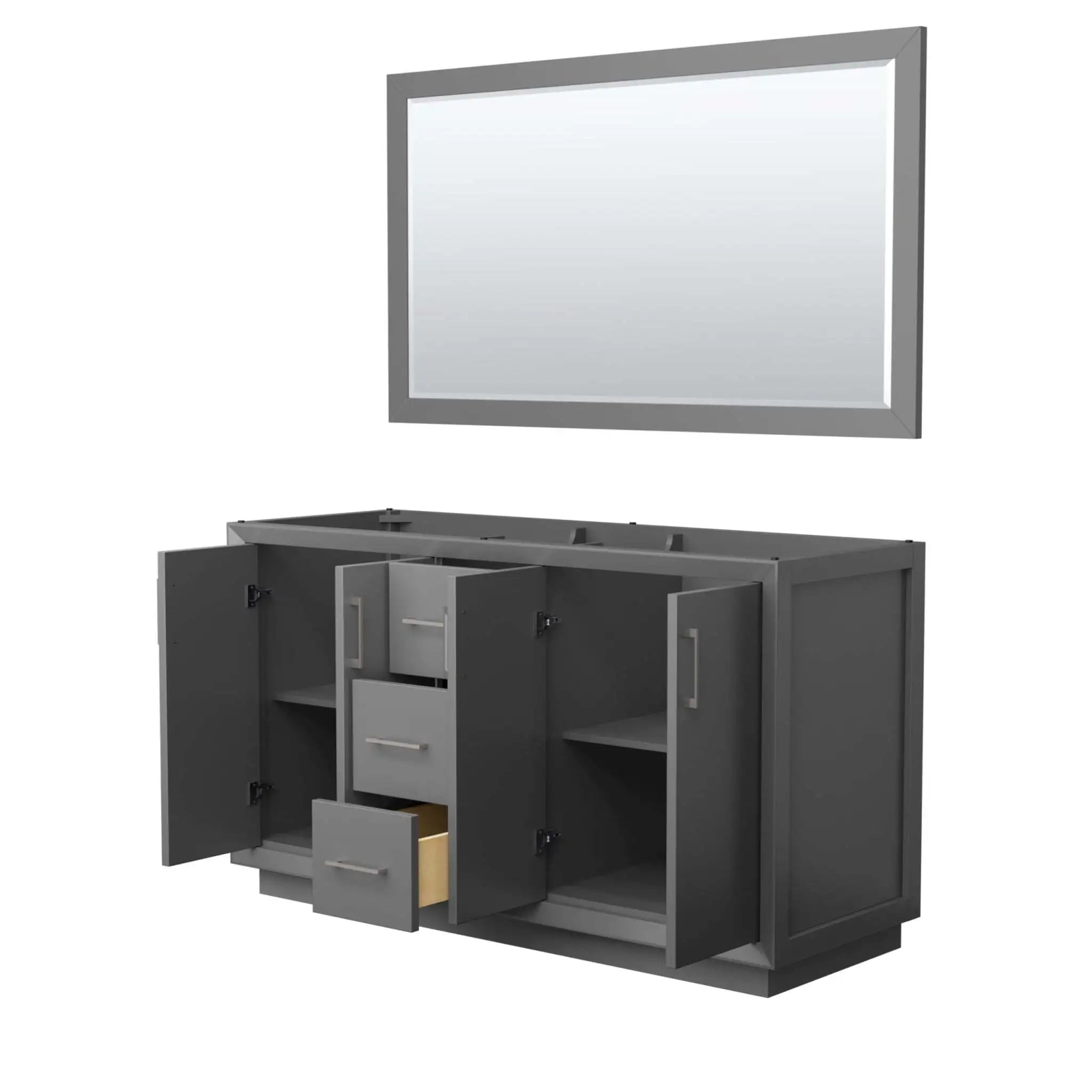 60" Strada Double Bathroom Vanity in Dark Gray with Brushed Nickel Trim & 58" Mirror by Wyndham