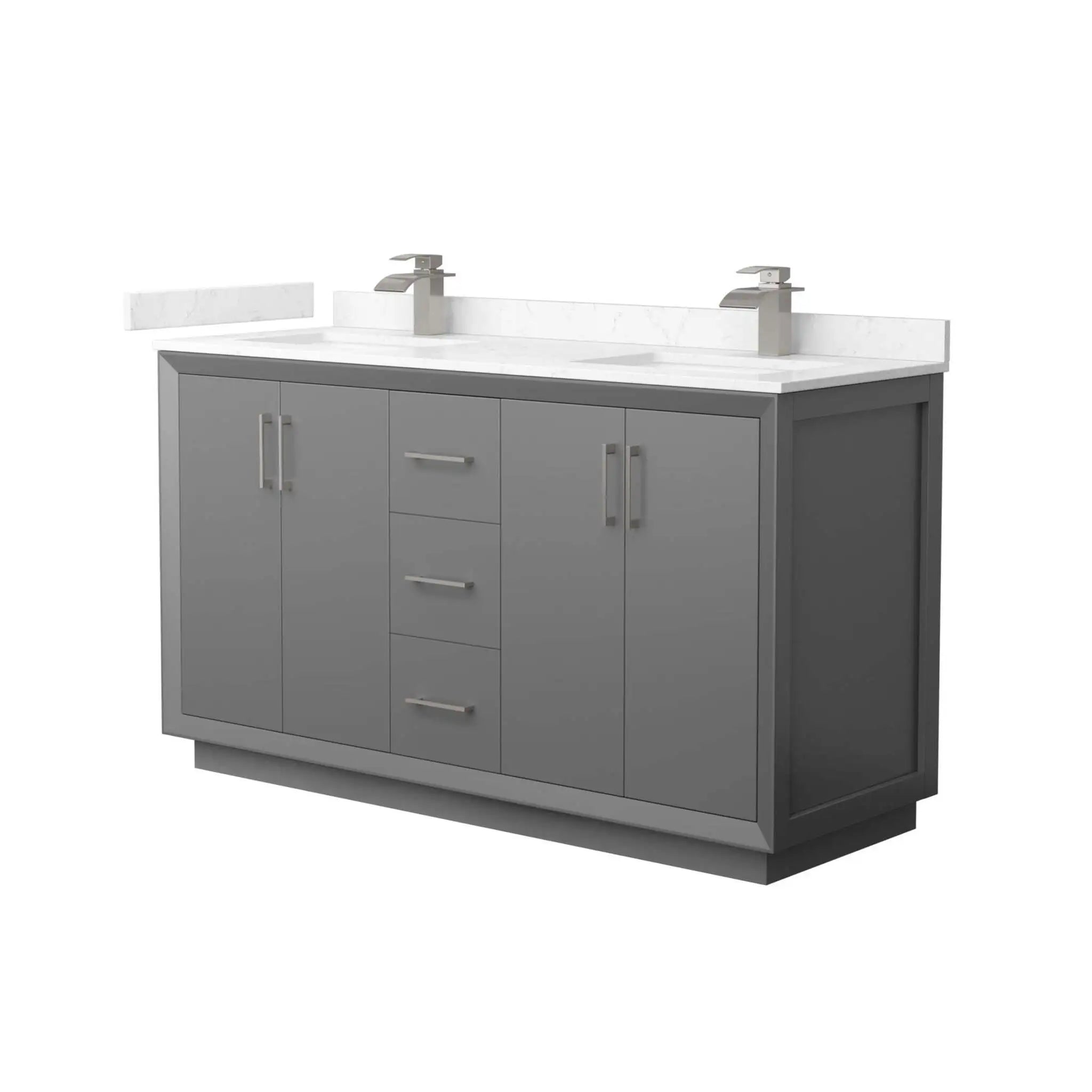 60" Strada Double Bathroom Vanity in Dark Gray with Brushed Nickel Trim by Wyndham