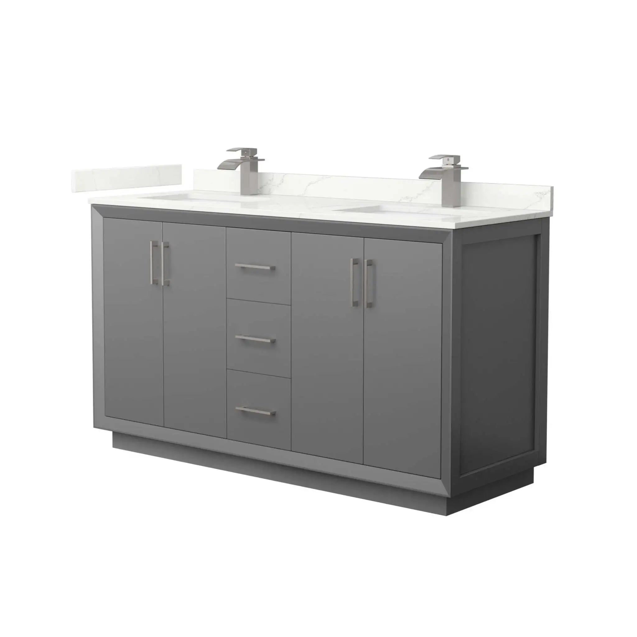 60" Strada Double Bathroom Vanity in Dark Gray with Brushed Nickel Trim by Wyndham