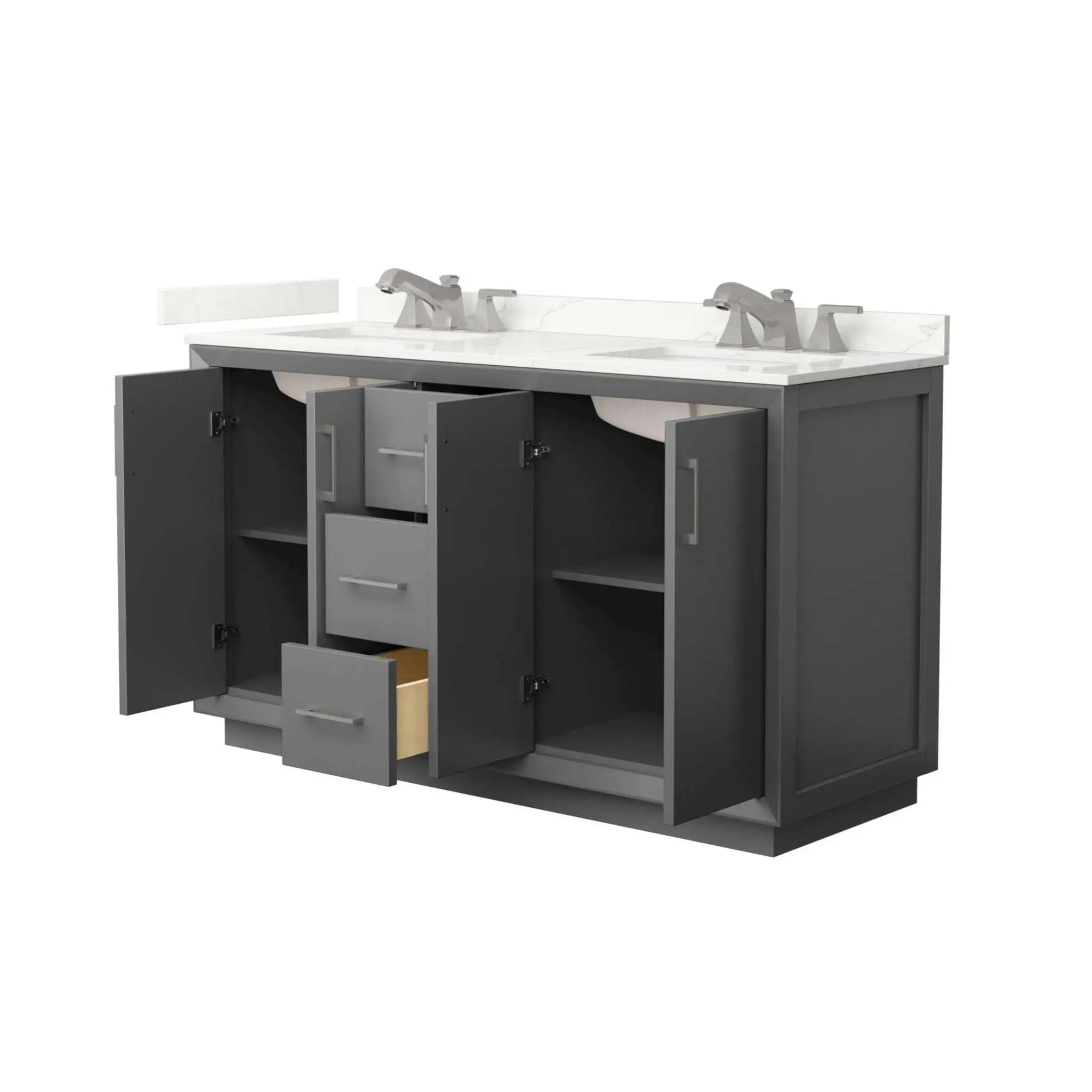 60" Strada Double Bathroom Vanity in Dark Gray with Brushed Nickel Trim by Wyndham