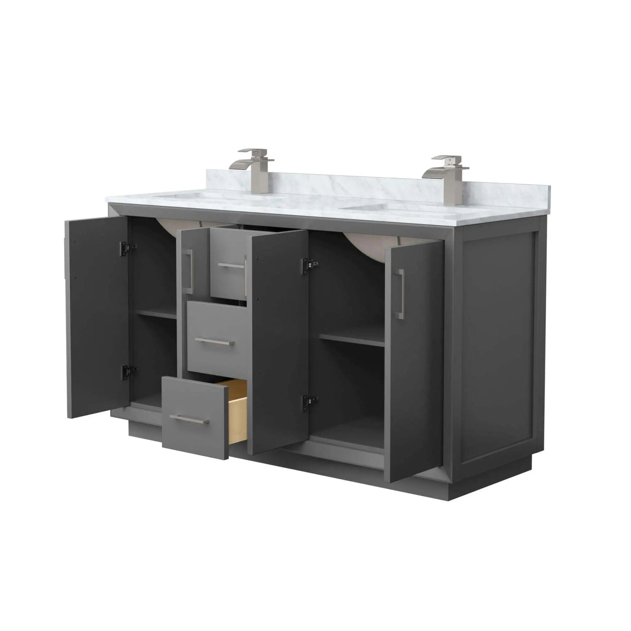 60" Strada Double Bathroom Vanity in Dark Gray with Brushed Nickel Trim by Wyndham