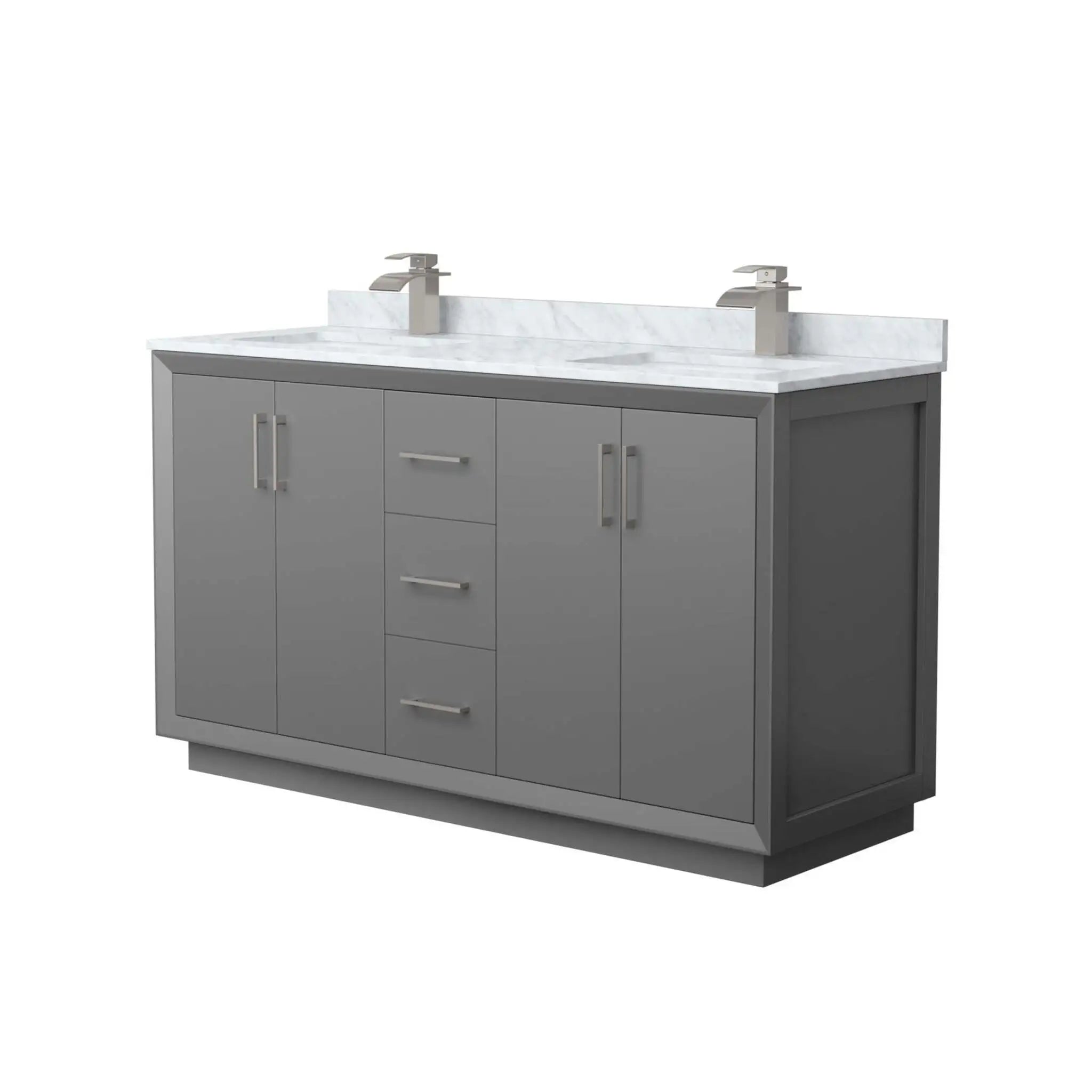 60" Strada Double Bathroom Vanity in Dark Gray with Brushed Nickel Trim by Wyndham