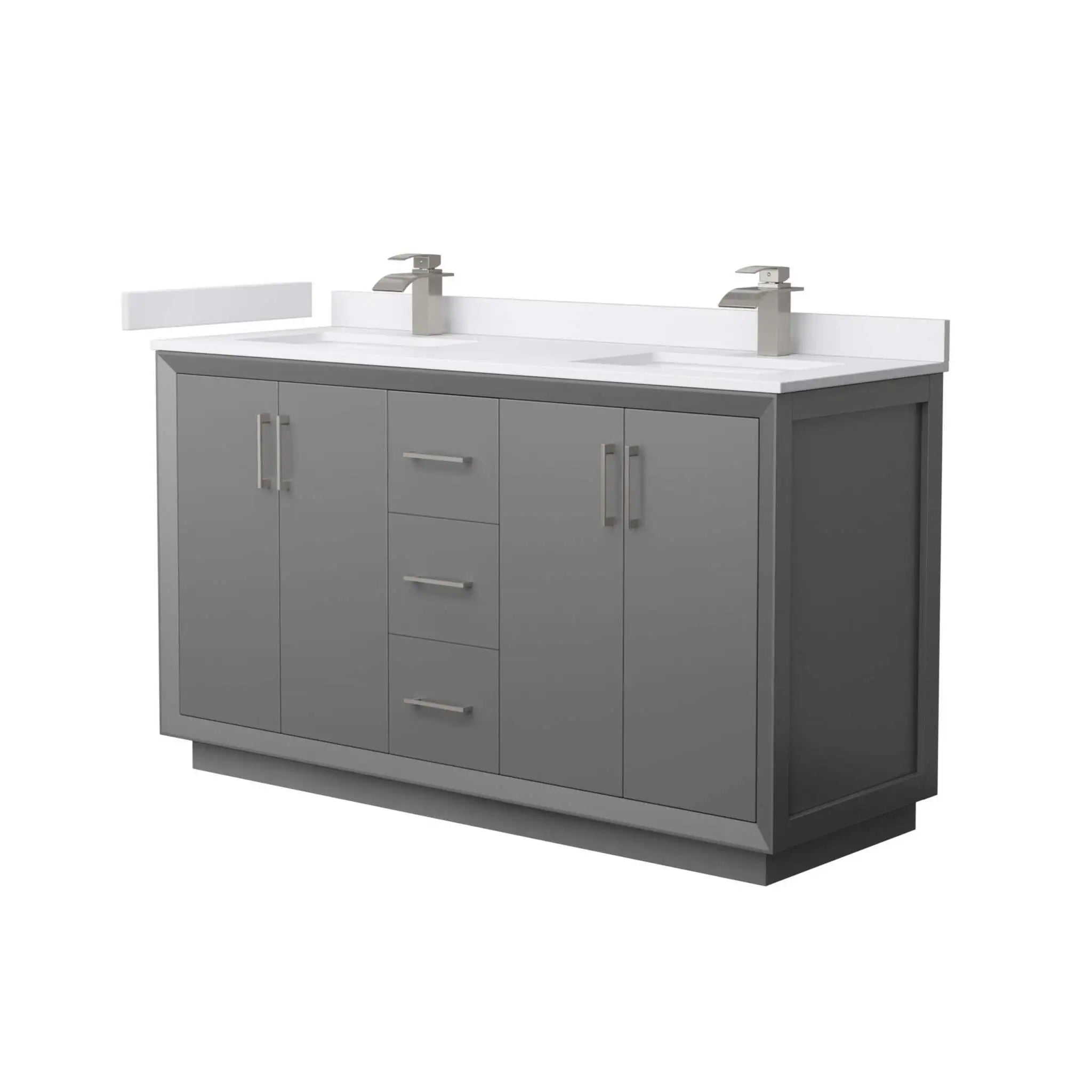 60" Strada Double Bathroom Vanity in Dark Gray with Brushed Nickel Trim by Wyndham