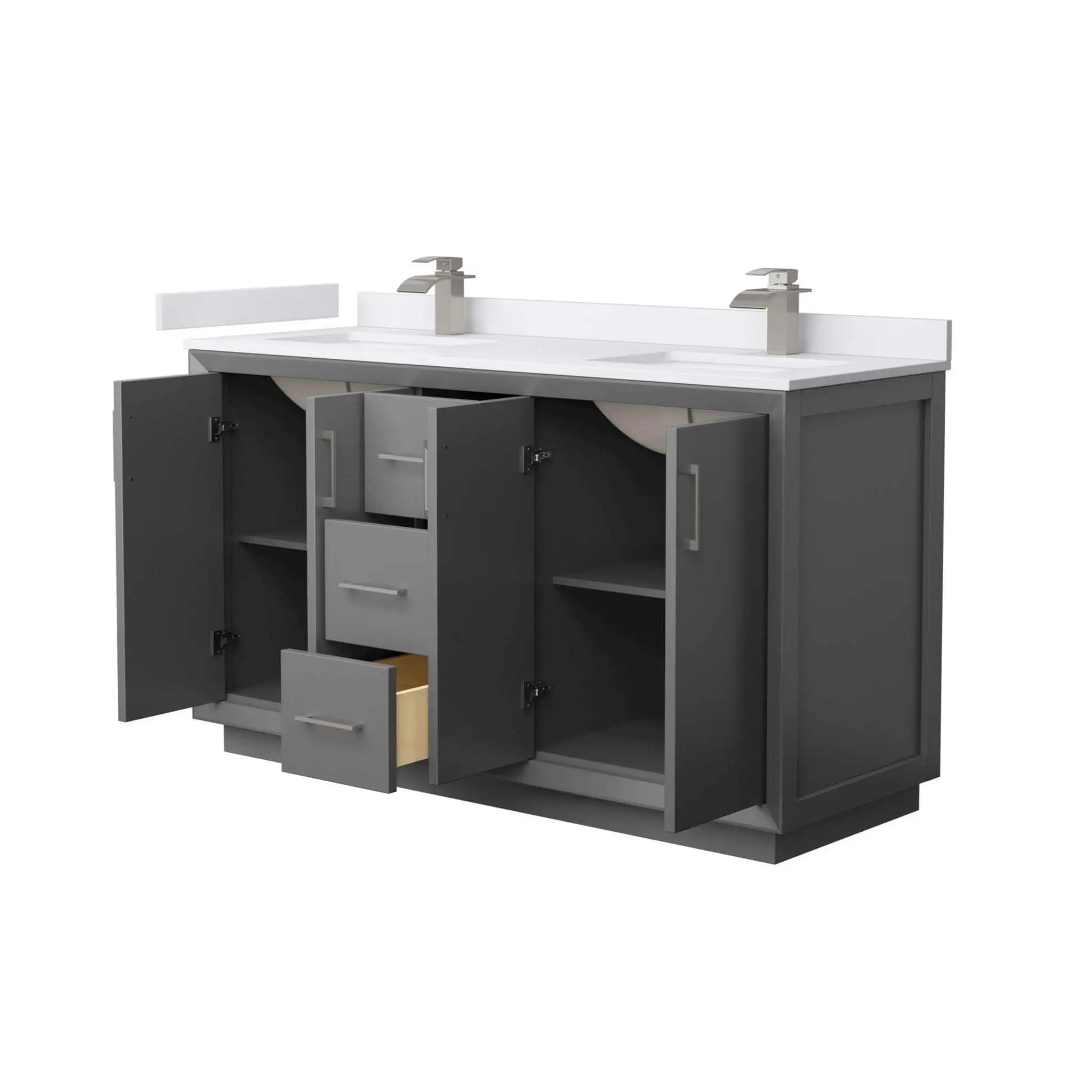 60" Strada Double Bathroom Vanity in Dark Gray with Brushed Nickel Trim by Wyndham