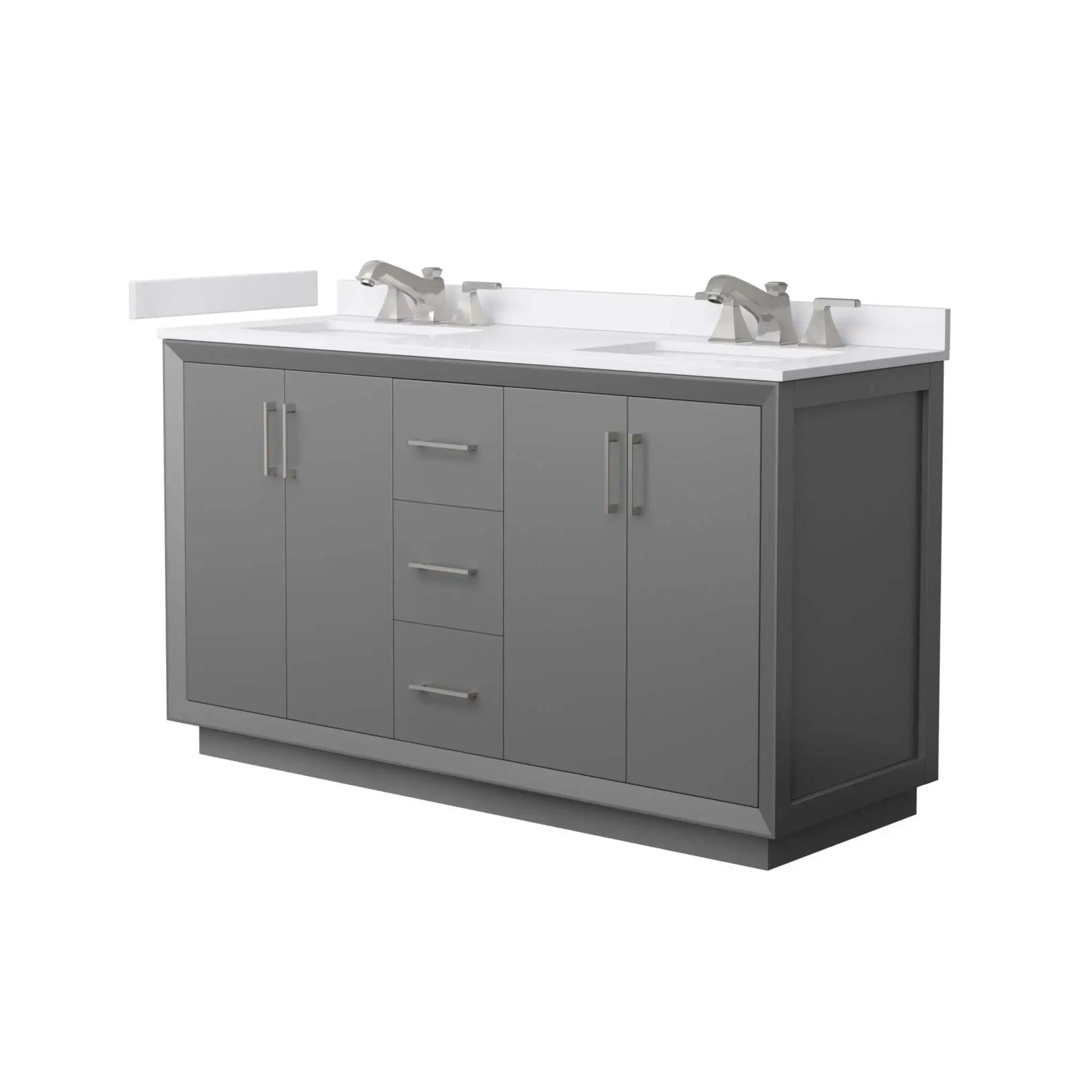 60" Strada Double Bathroom Vanity in Dark Gray with Brushed Nickel Trim by Wyndham