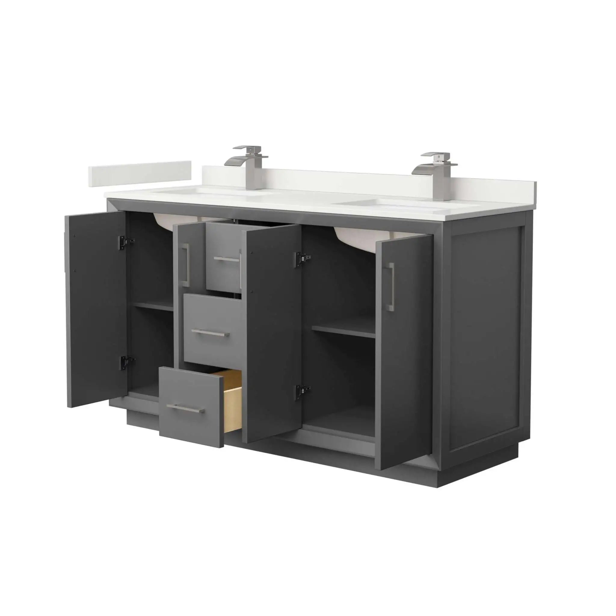 60" Strada Double Bathroom Vanity in Dark Gray with Brushed Nickel Trim by Wyndham