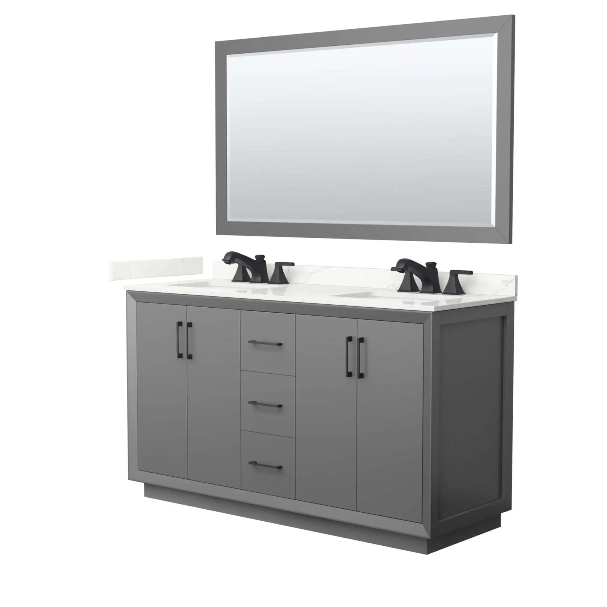 60" Strada Double Bathroom Vanity in Dark Gray with Matte Black Trim & 58" Mirror by Wyndham