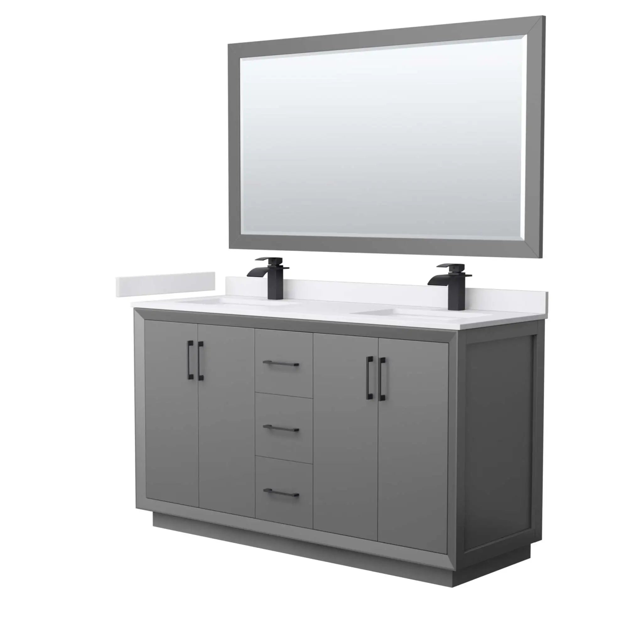 60" Strada Double Bathroom Vanity in Dark Gray with Matte Black Trim & 58" Mirror by Wyndham