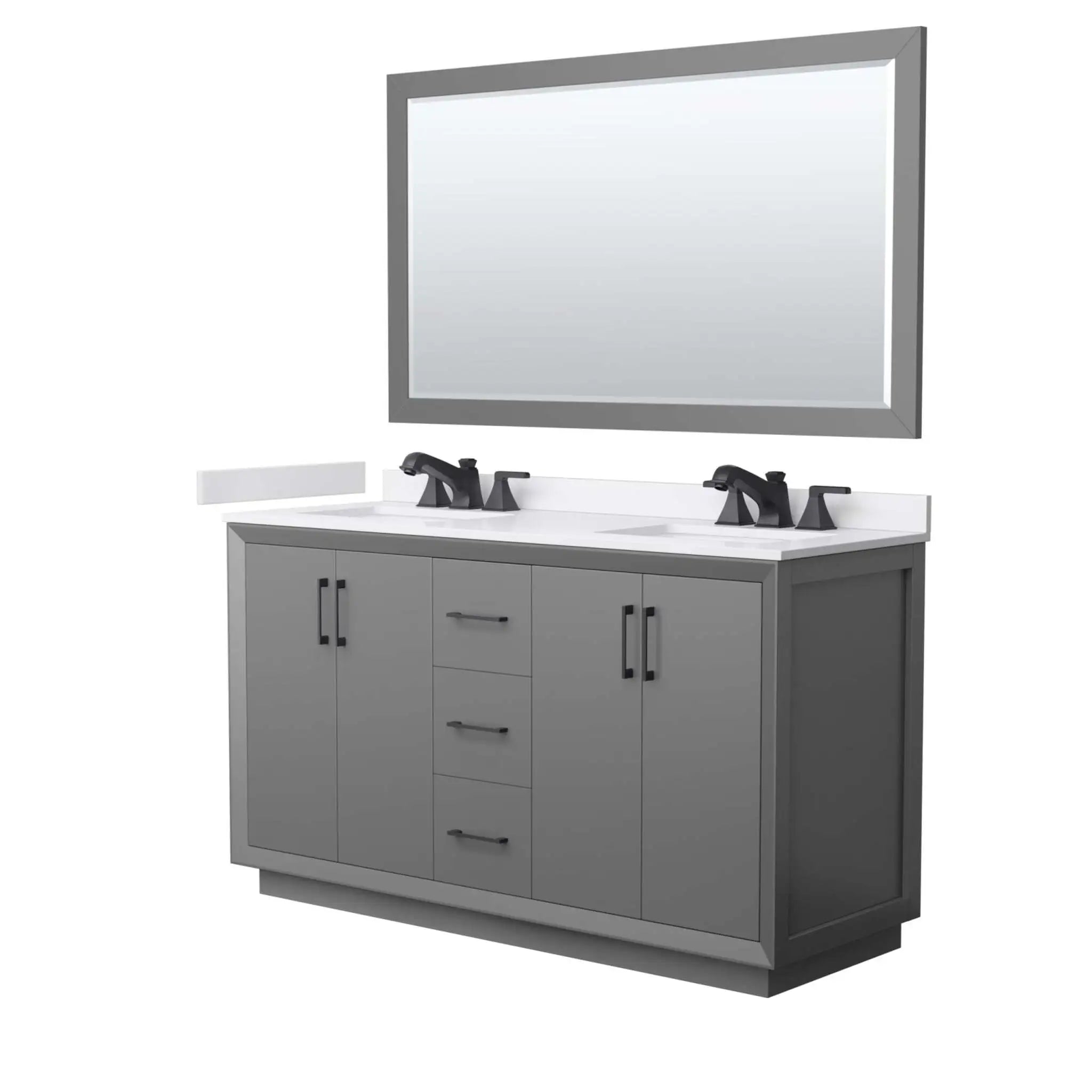 60" Strada Double Bathroom Vanity in Dark Gray with Matte Black Trim & 58" Mirror by Wyndham