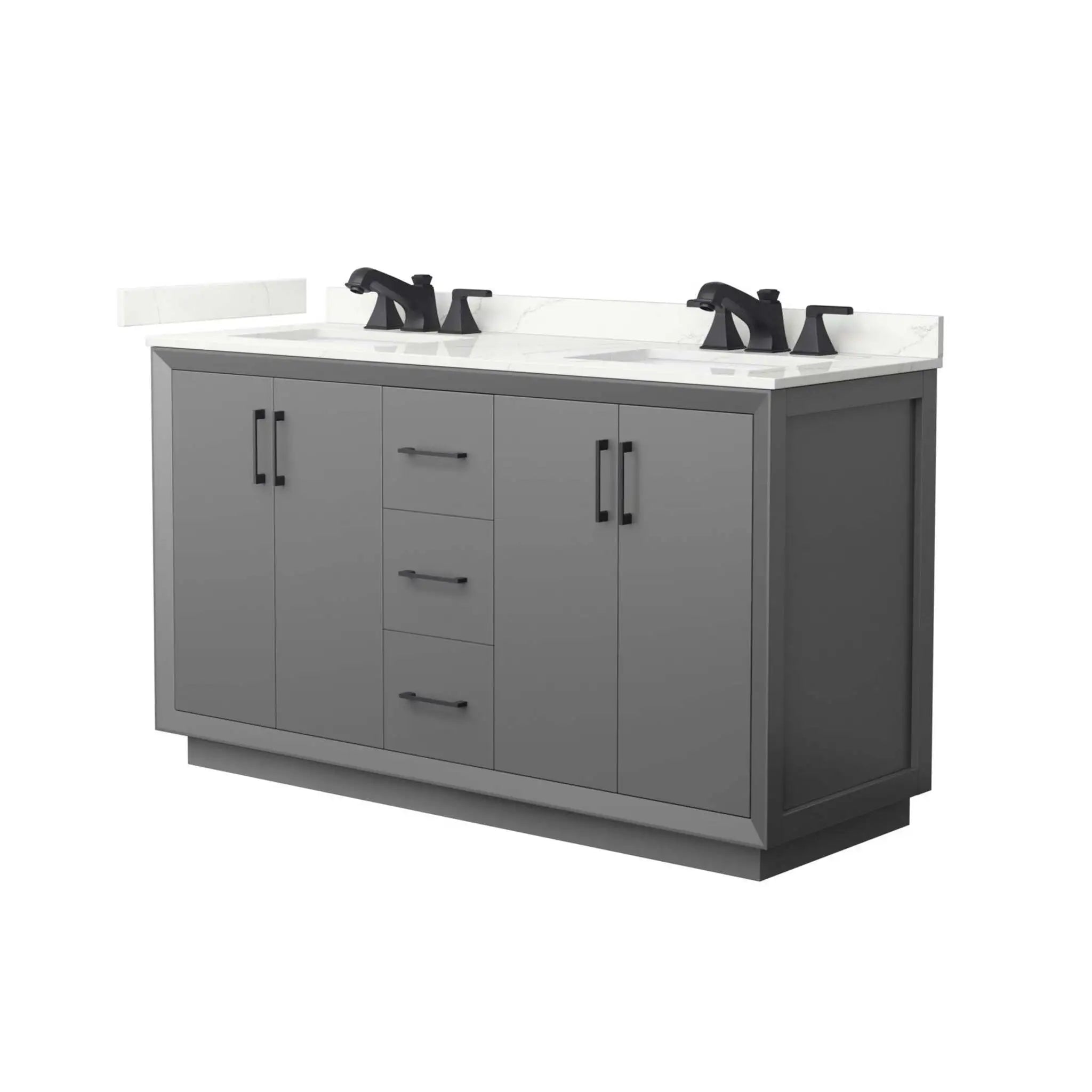 60" Strada Double Bathroom Vanity in Dark Gray with Matte Black Trim by Wyndham