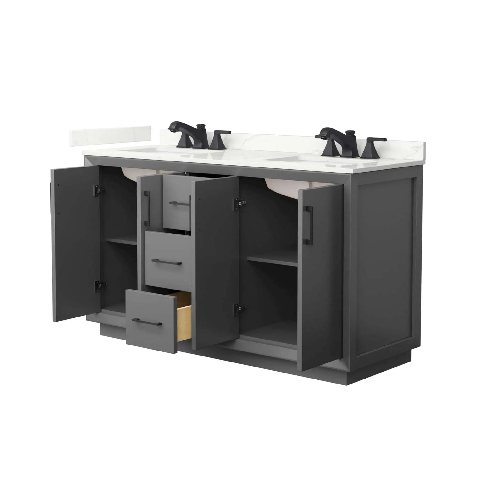 60" Strada Double Bathroom Vanity in Dark Gray with Matte Black Trim by Wyndham