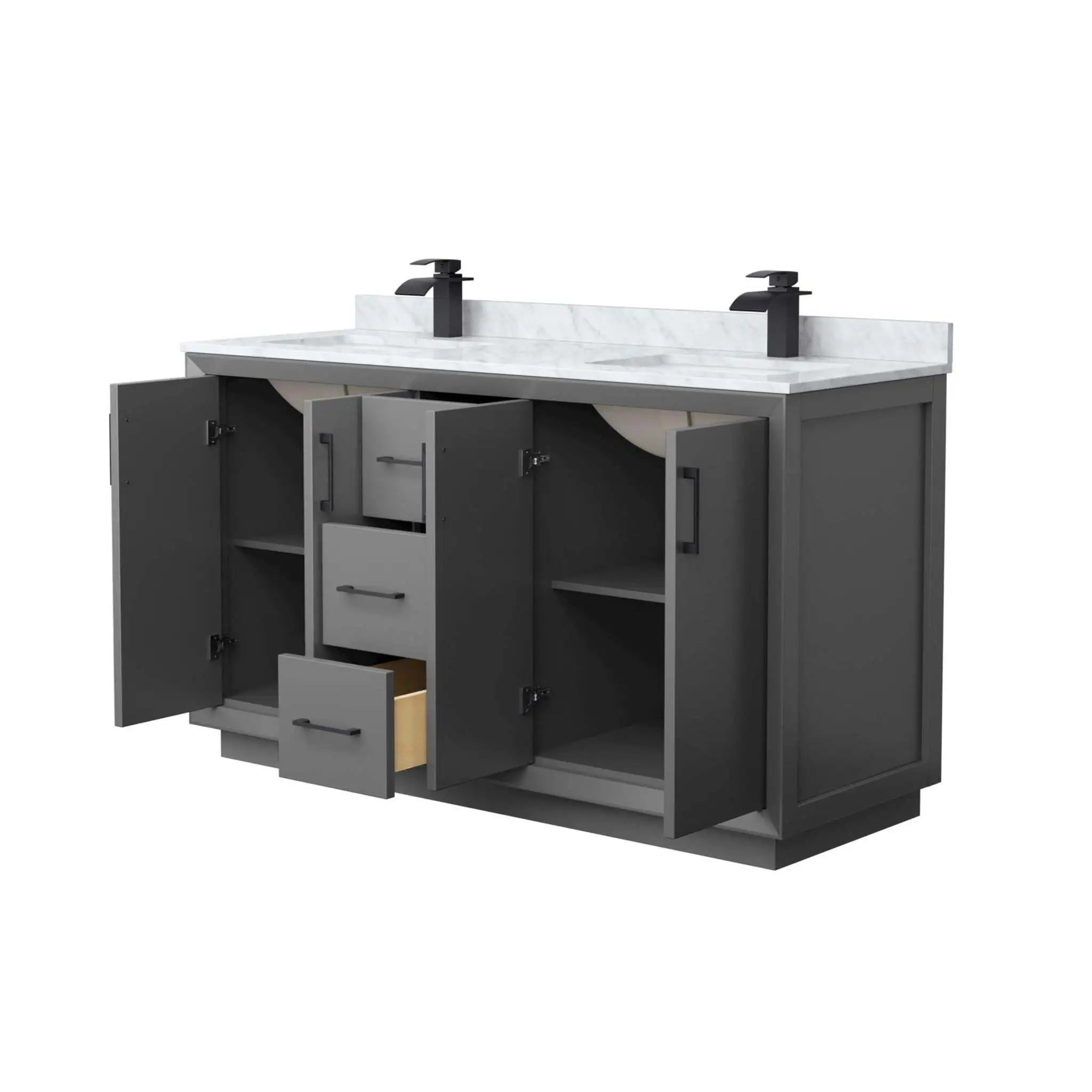 60" Strada Double Bathroom Vanity in Dark Gray with Matte Black Trim by Wyndham