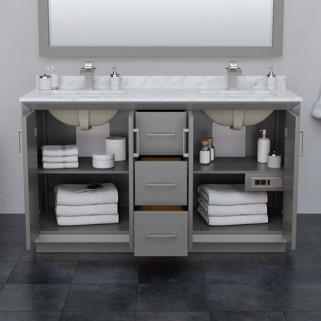 60" Strada Double Bathroom Vanity in Dark Gray with Matte Black Trim by Wyndham