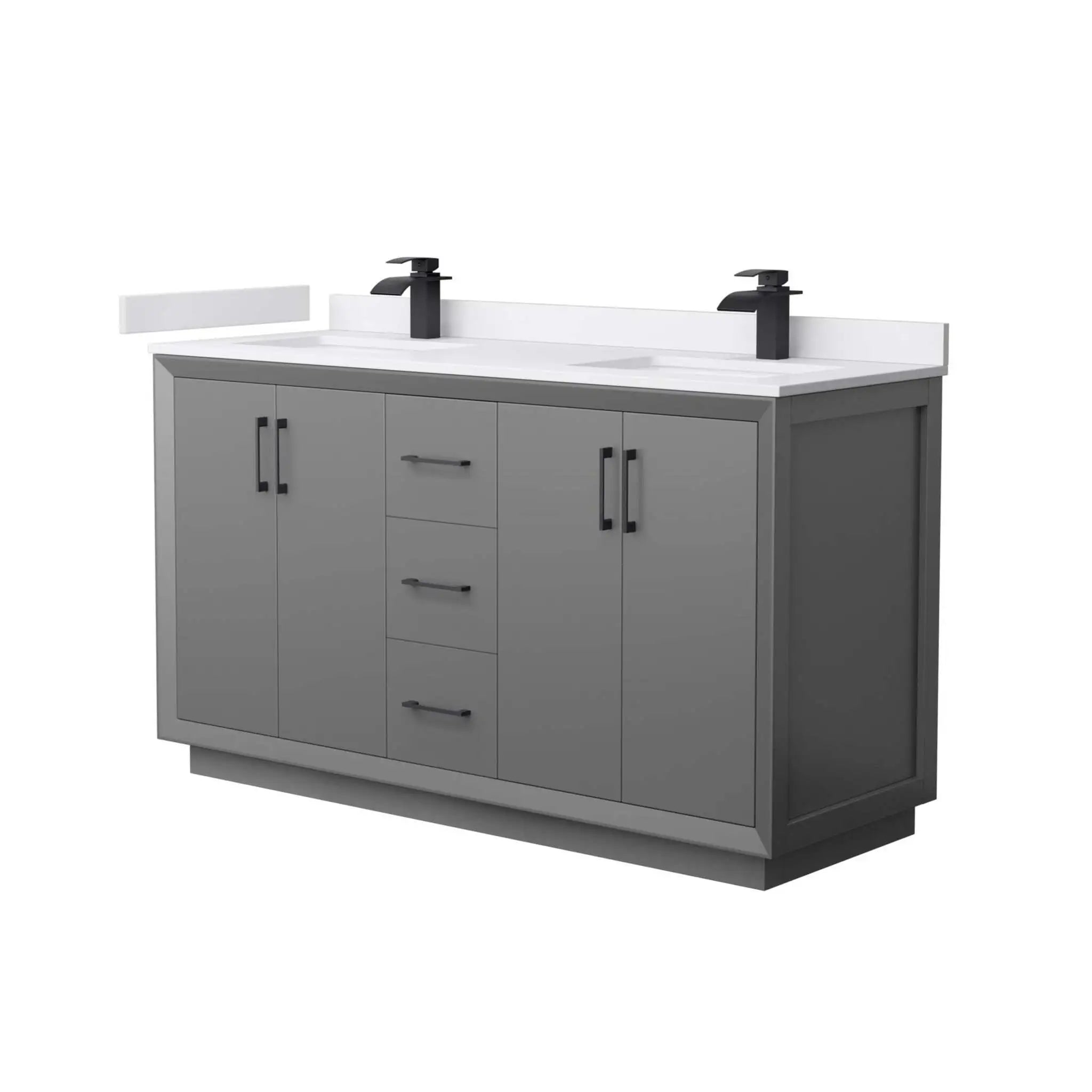 60" Strada Double Bathroom Vanity in Dark Gray with Matte Black Trim by Wyndham