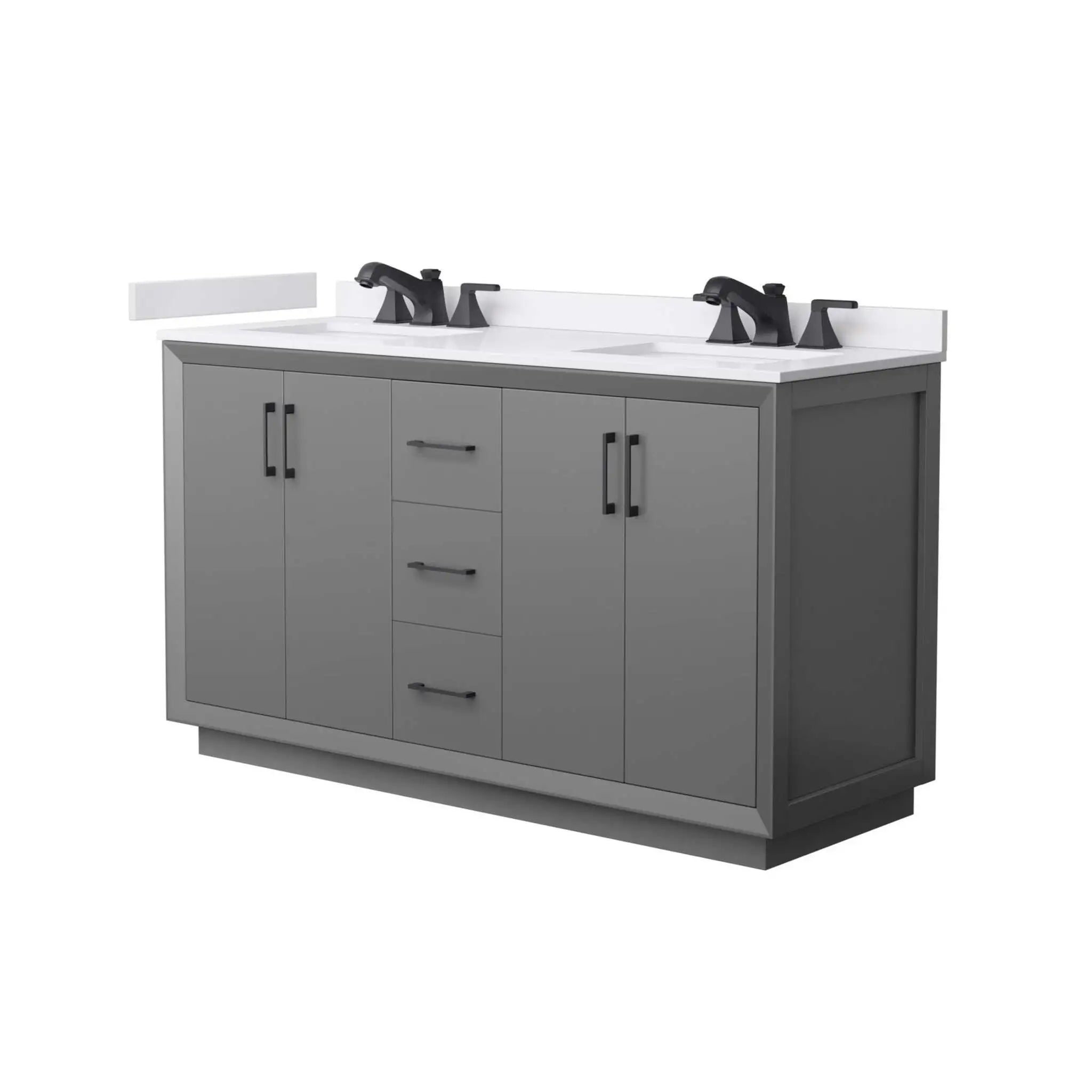 60" Strada Double Bathroom Vanity in Dark Gray with Matte Black Trim by Wyndham